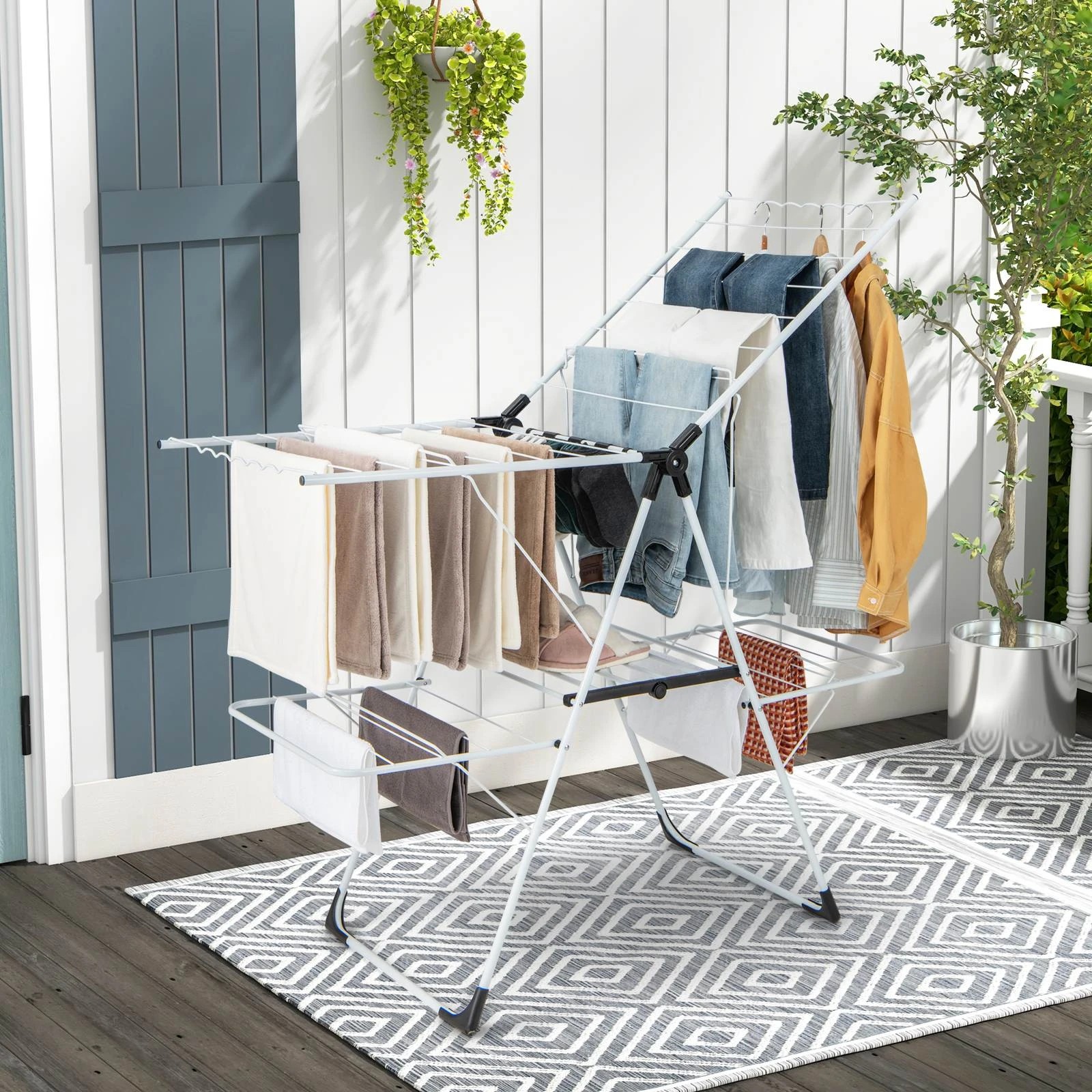 2 Costway 2-Tier Laundry Drying Rack Clothes Airer w/Drying Rails, 2 of 3