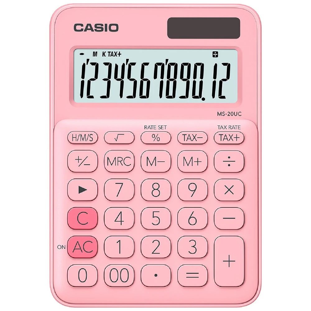 1 Casio 12 Digit Desk Calculator Light Pink MS20UC, 1 of 3
