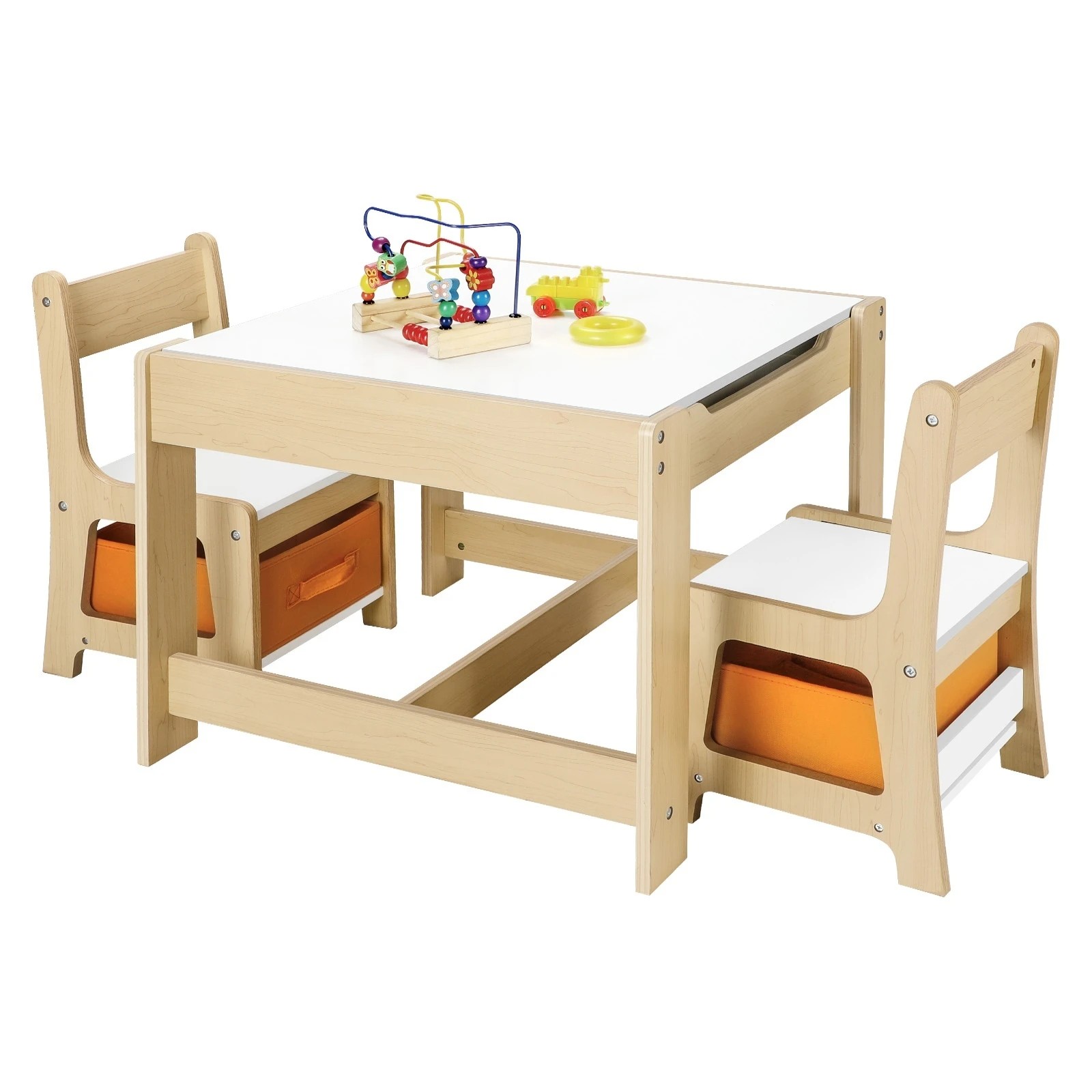 1 Oikiture Kids Table And Chairs Set Activity Play Study Desk Toys Storage Box
 - Natural, 1 of 10
