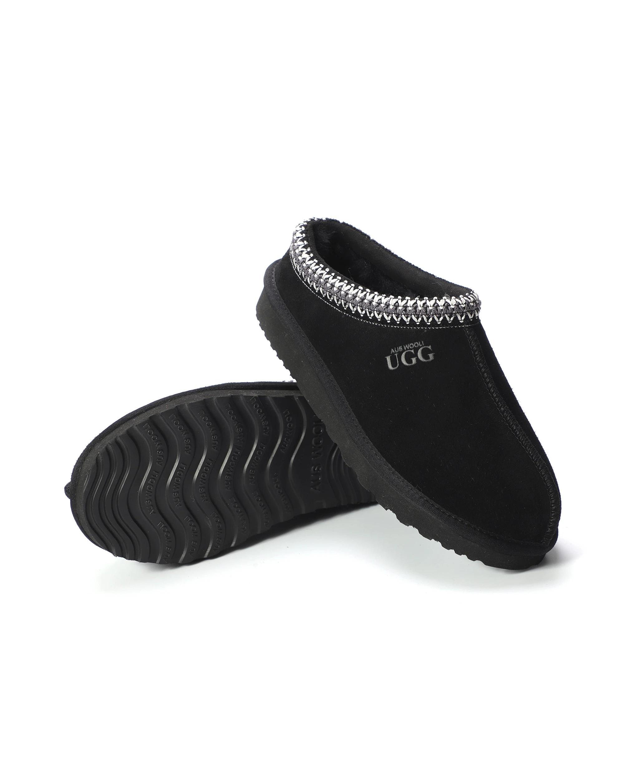 3 AUS WOOLI Sheepskin Ankle Braid Croydon UGG Slippers BLACK, 3 of 6