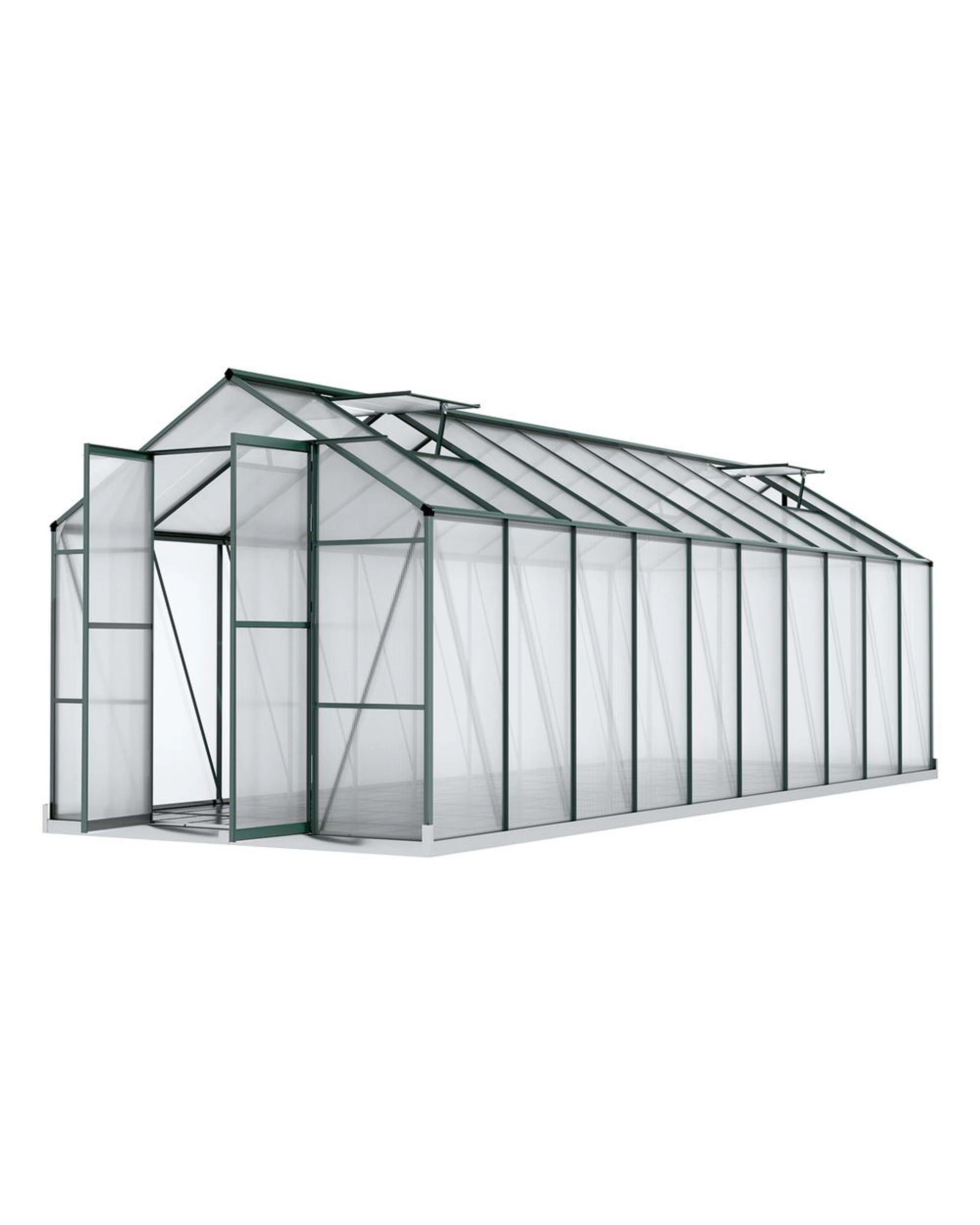 1 Green Fingers Greenhouse Aluminium Polycarbonate Green House Garden Shed - Green, 1 of 5