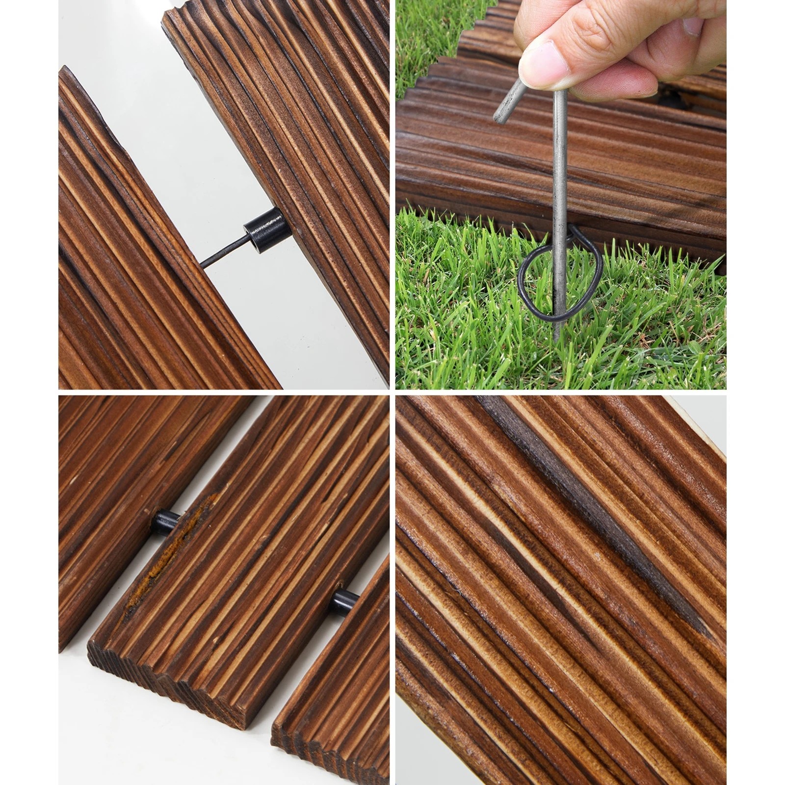 6 Livsip Garden Wooden Pathway 8ft Roll-Out Straight Wood Walkway Backyard Outdoor - Charcoal, 6 of 9