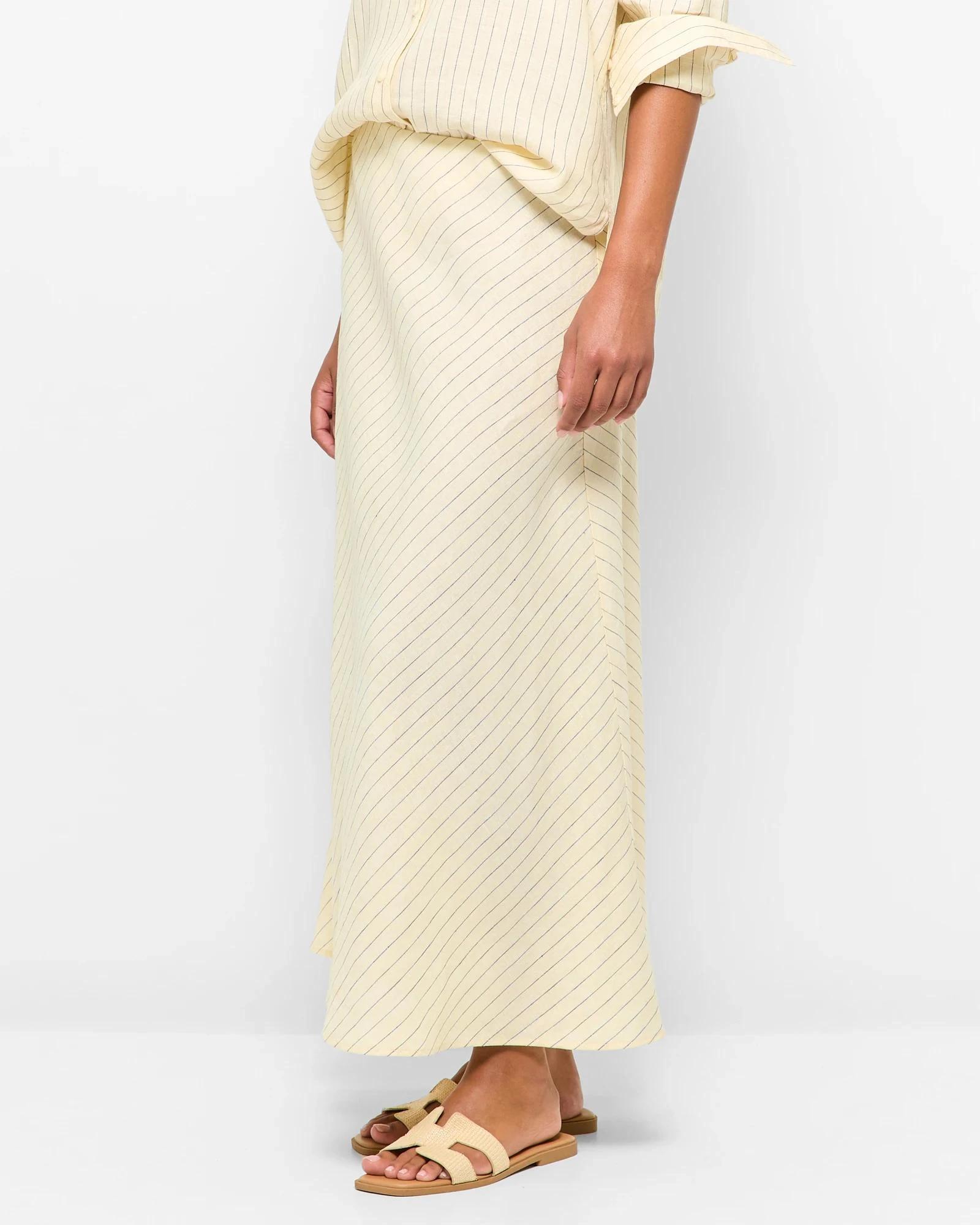 3 Target European Linen Bias Cut Midi Skirt SOFT BUTTER STRIPE, 3 of 5