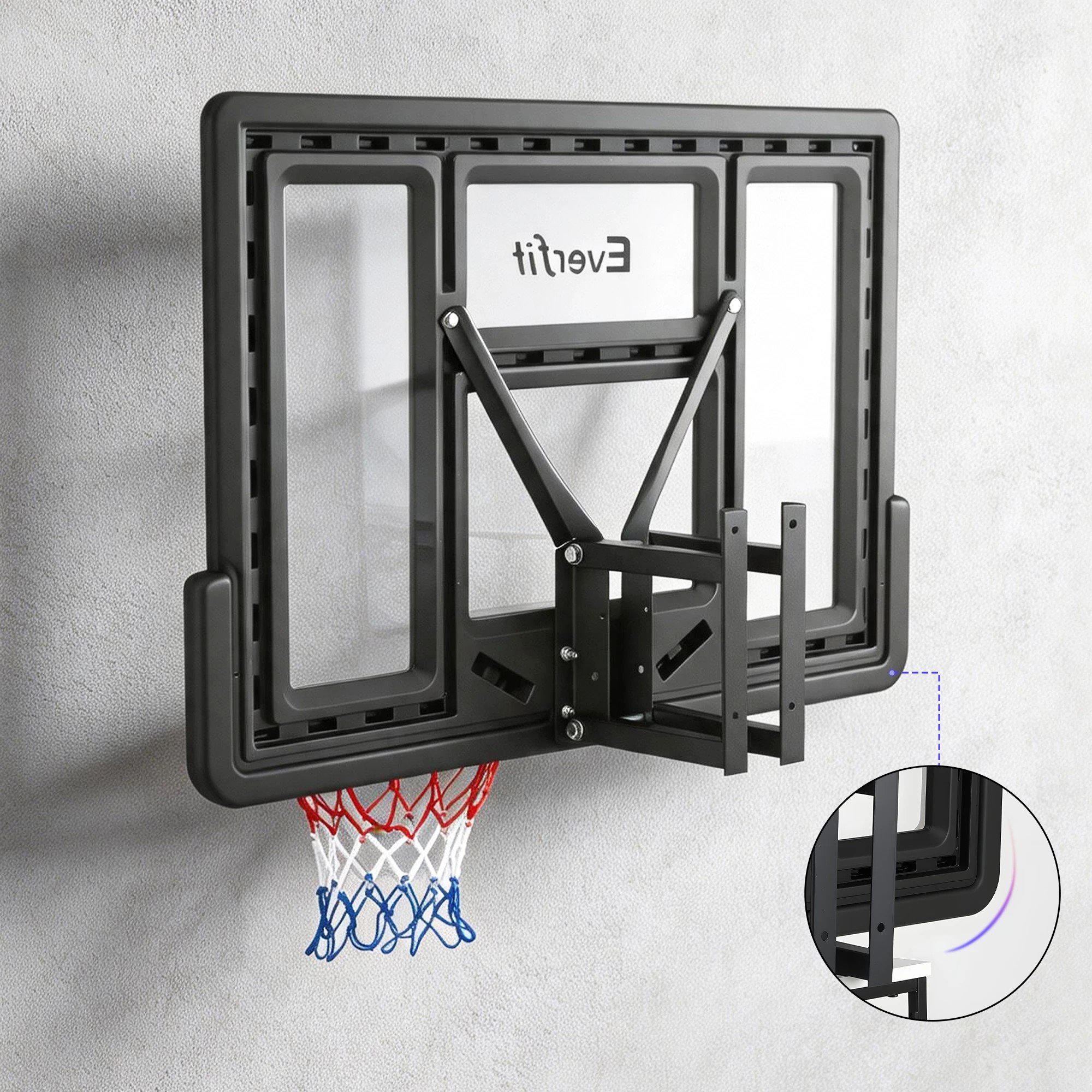 6 Everfit 43-Inch Wall Mount Kids Basketball Hoop, Breakaway Rim & Nylon Net, Indoor Outdoor - Black, 6 of 7