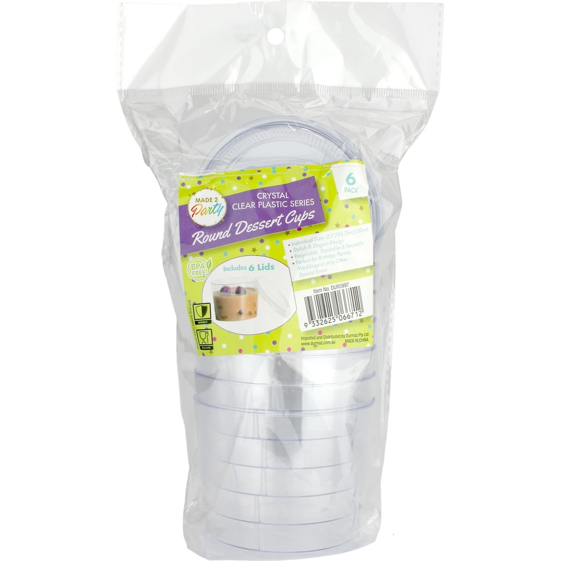 3 Made 2 Party Clear Plastic Round Dessert Cups with Lids 150ml (Pack of 6), 3 of 3