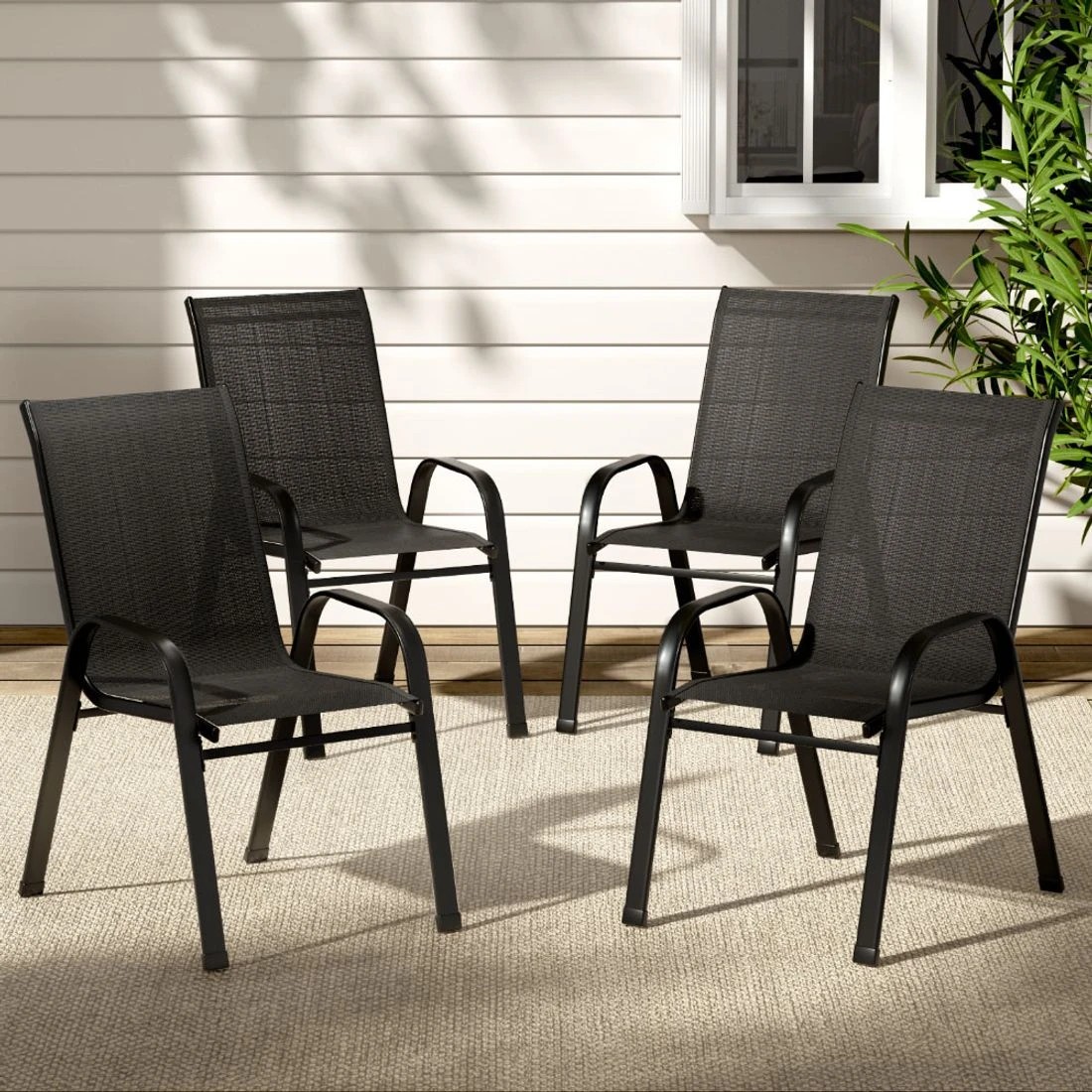3 Gardeon 4PC Outdoor Dining Chairs Stackable Lounge Chair Patio Furniture - Black, 3 of 7