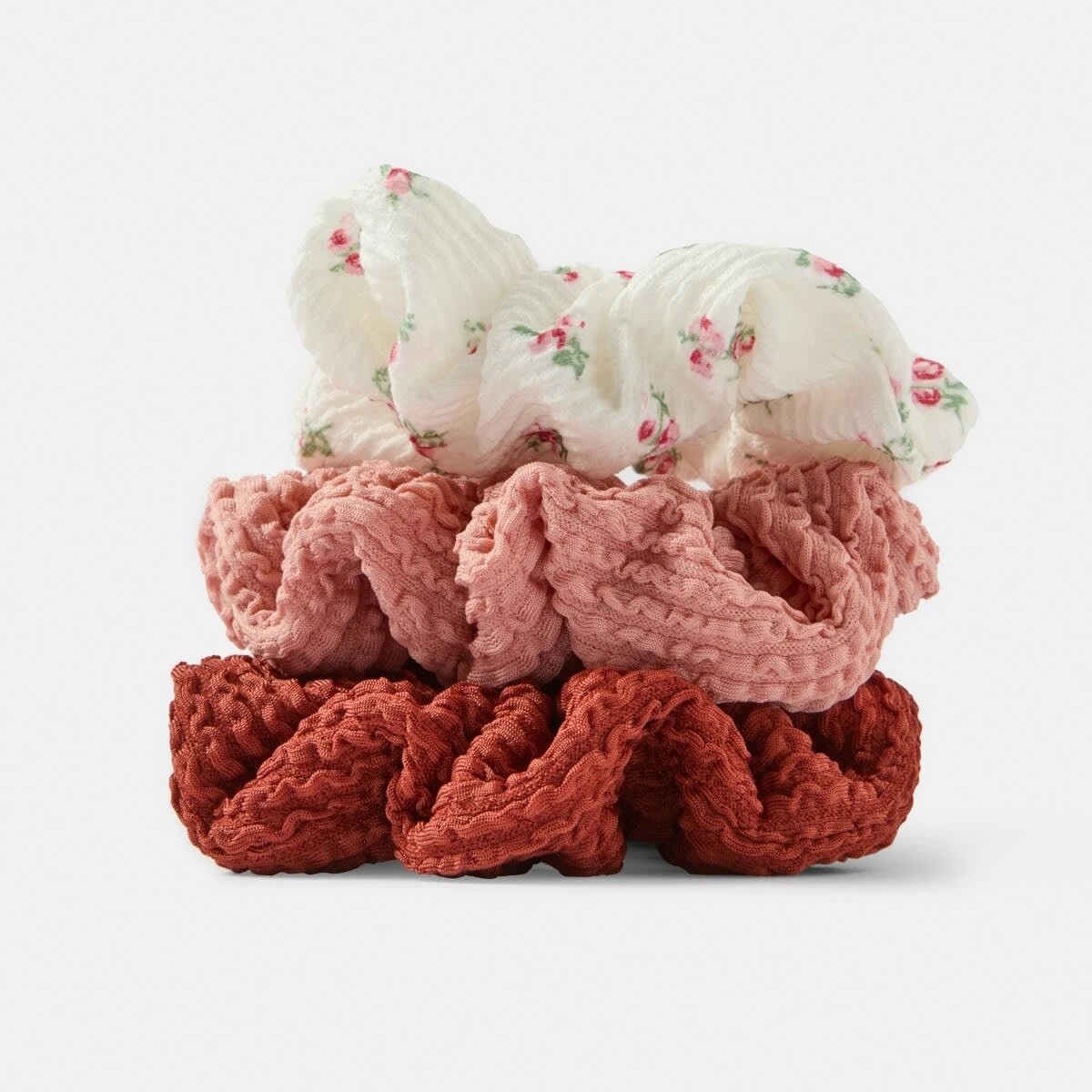 1 3 Pack Seersucker Floral Hair Scrunchies, 1 of 4