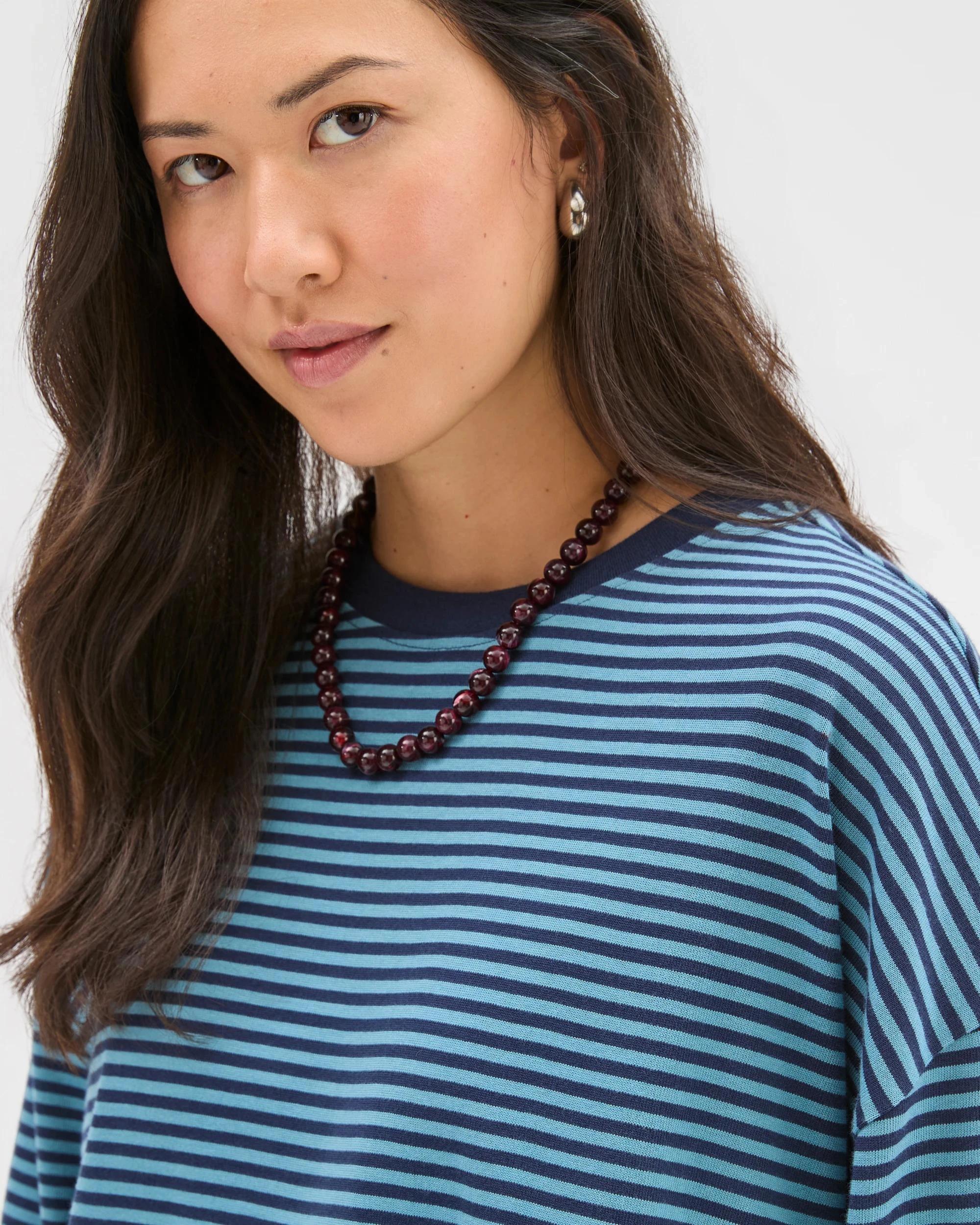 7 Target Woman Australian Cotton Long Sleeve Heavyweight Oversized T-Shirt INK NAVY/DUSTY BLUE STRIPE, 7 of 8