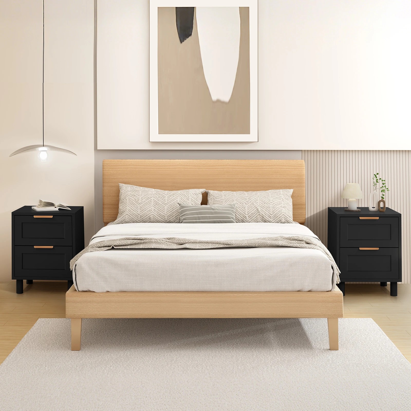 3 Alfordson 2x Bedside Table Side Storage Nightstand 2 Drawers Cabinet - Black, 3 of 10