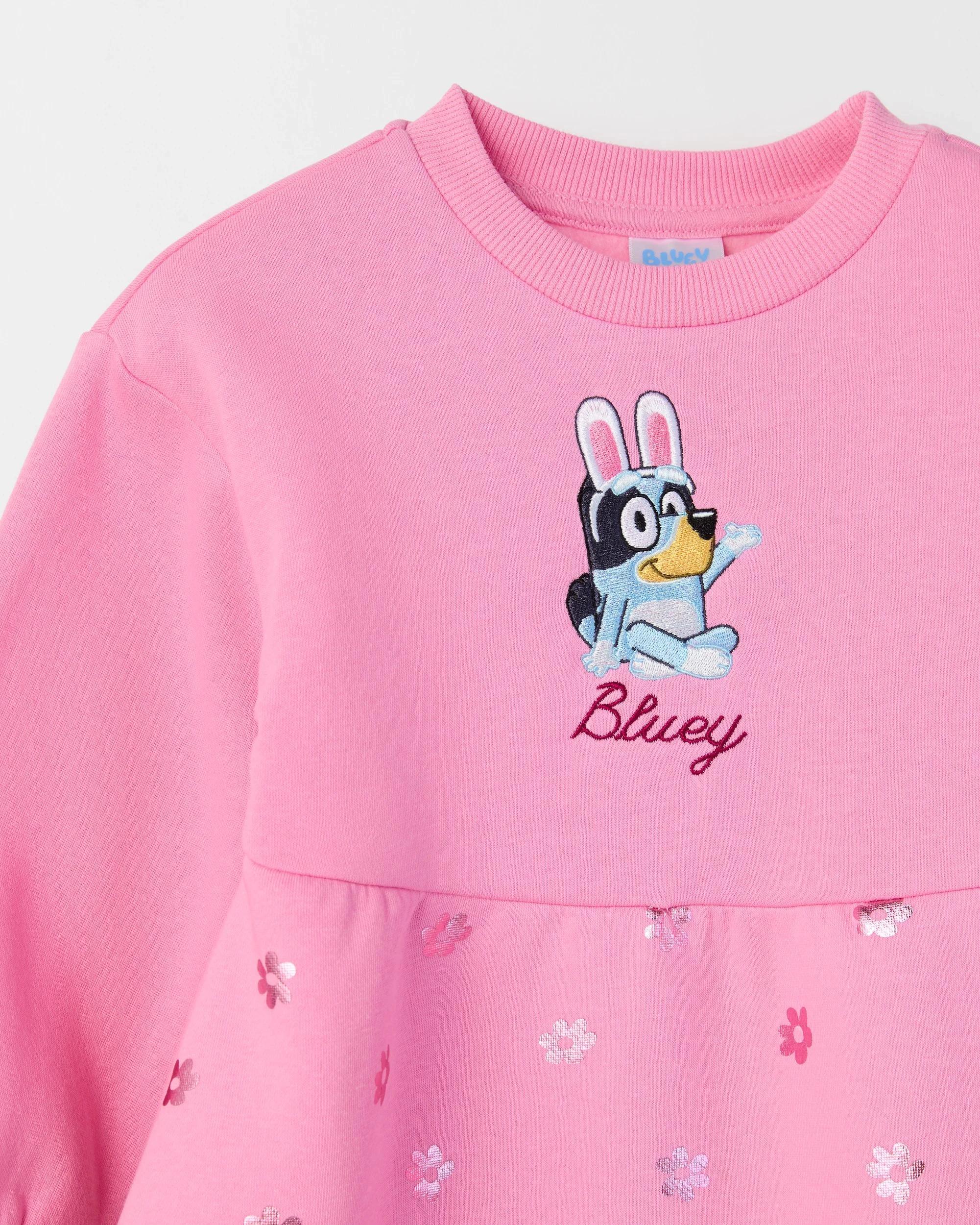 6 Easter Bluey Australian Cotton Blend Long Sleeve Fleece Dress PINK, 6 of 6