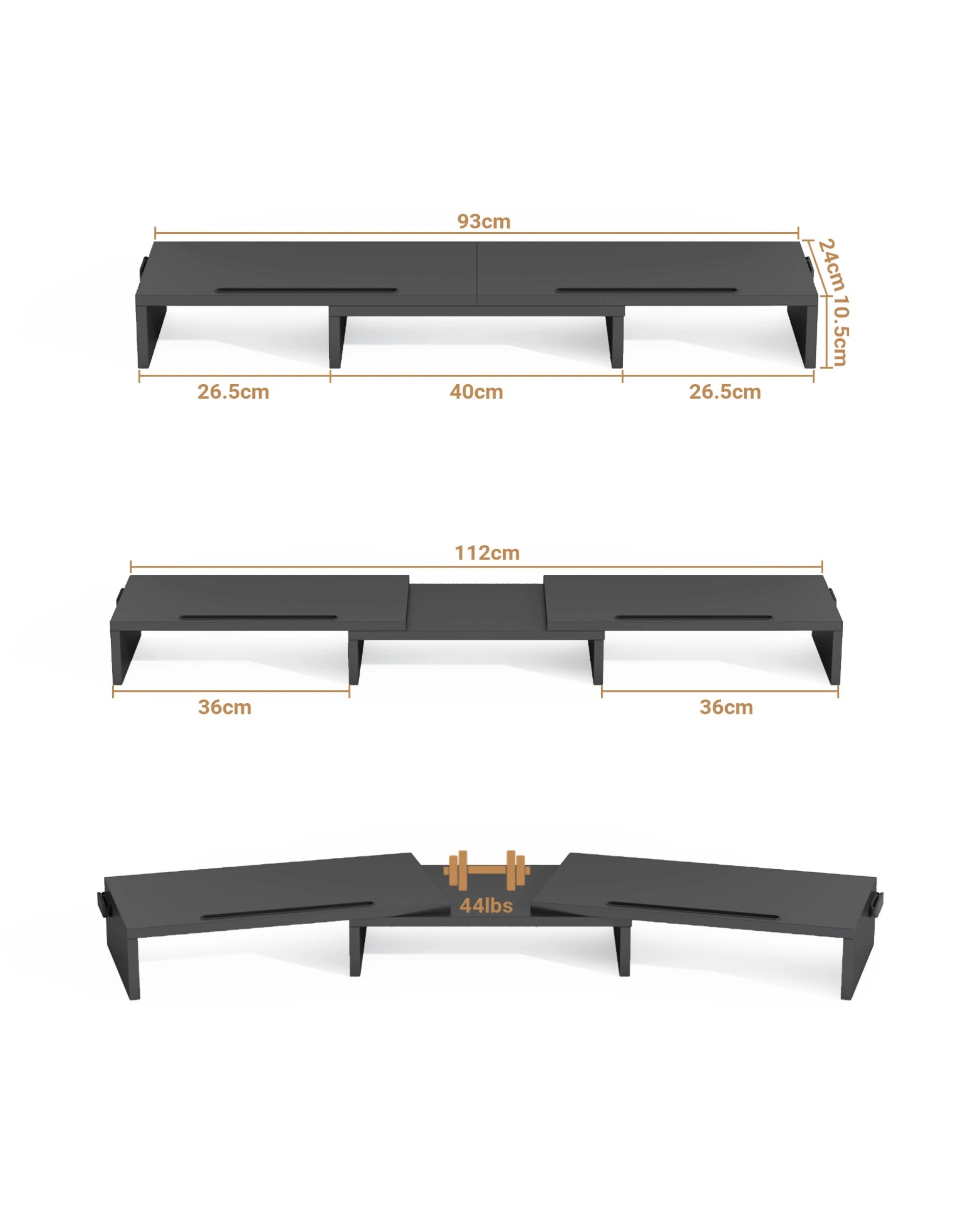 6 Advwin Dual Monitor Stand Riser Adjustable Length and Angle with 2 Slot - Black, 6 of 6