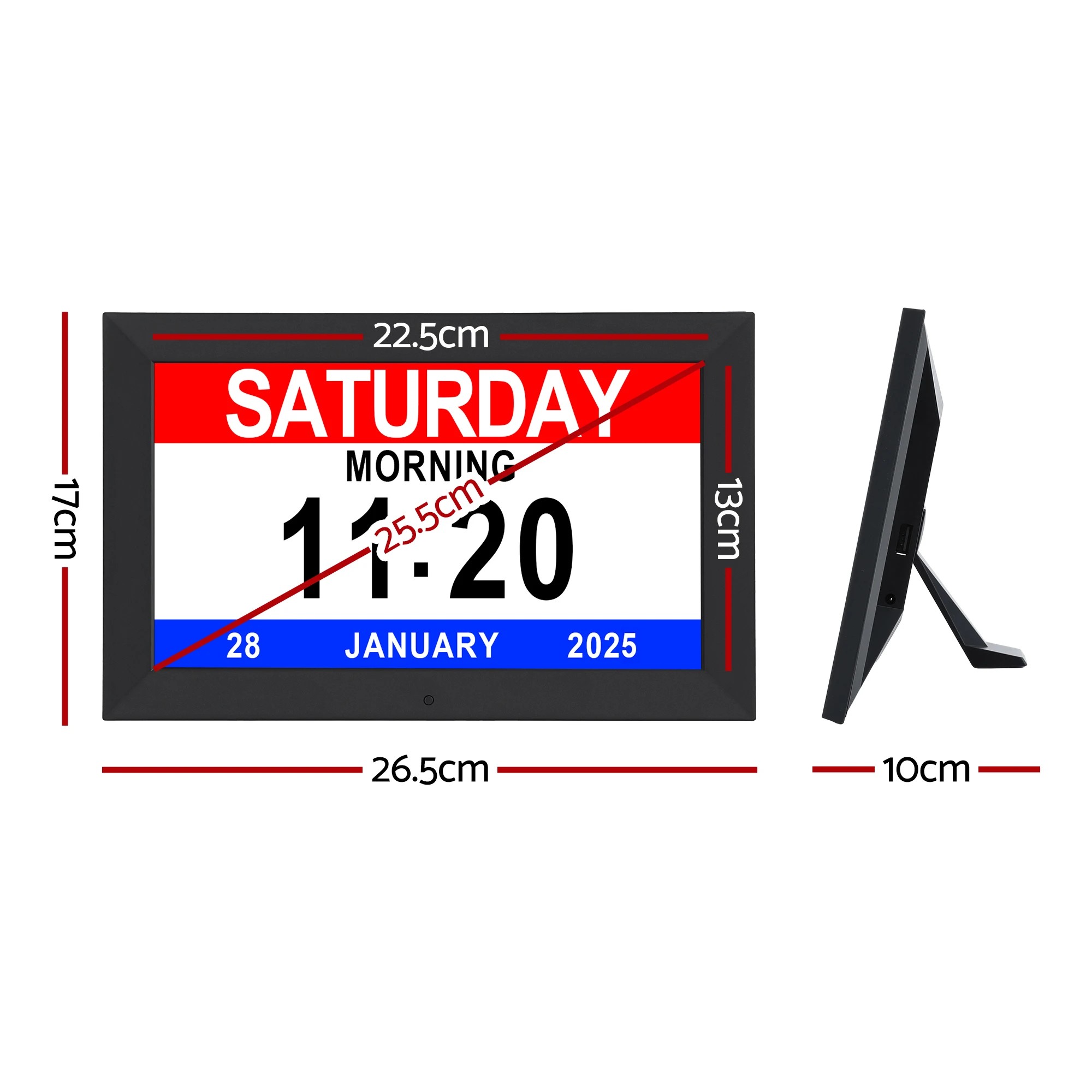2 Artiss 10" Digital Day Clock Alarm Calendar Dementia Date Week Desk Clocks - Black, 2 of 9