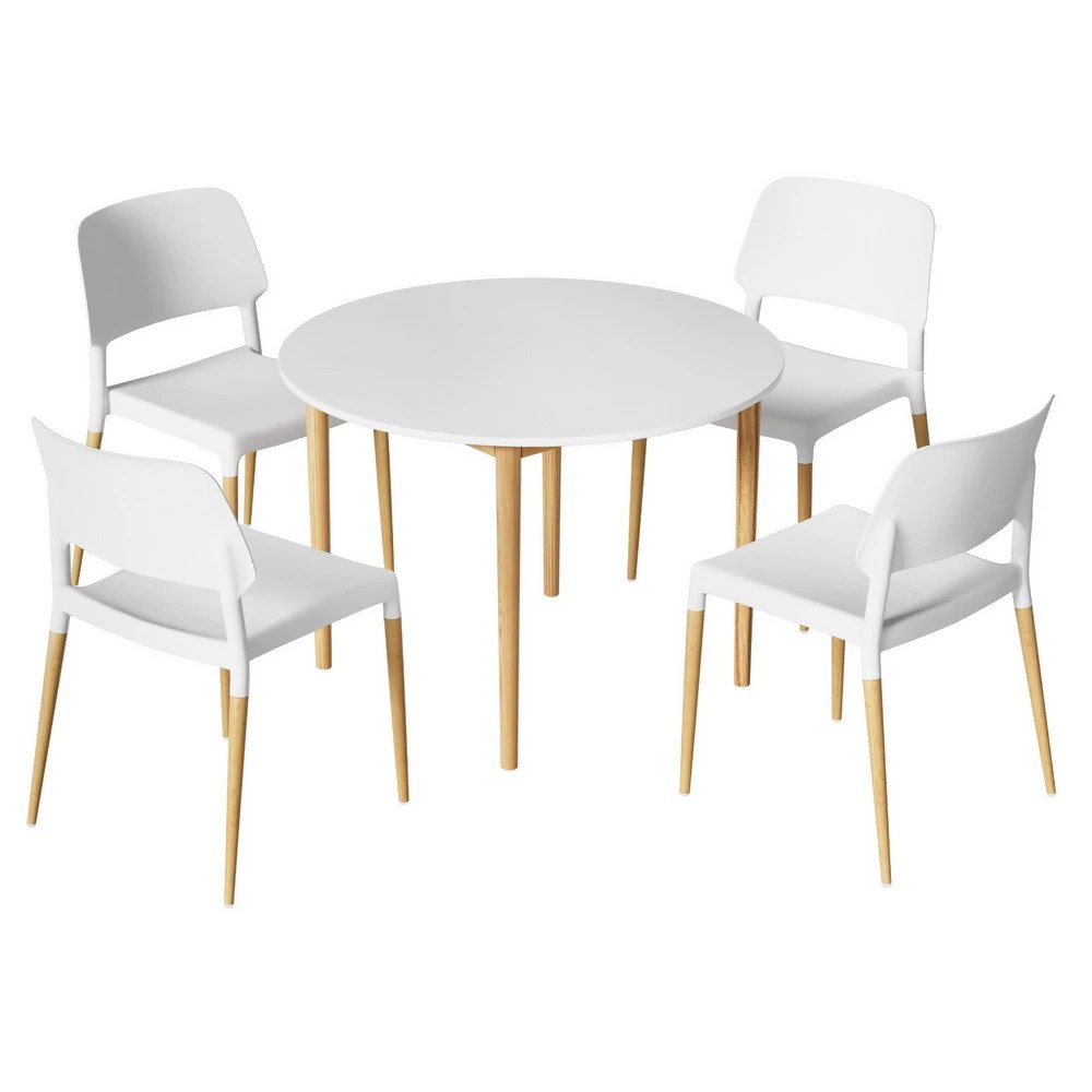 1 1 Artiss Dining Table and 4 Chairs Set  Wood - White, 1 of 5
