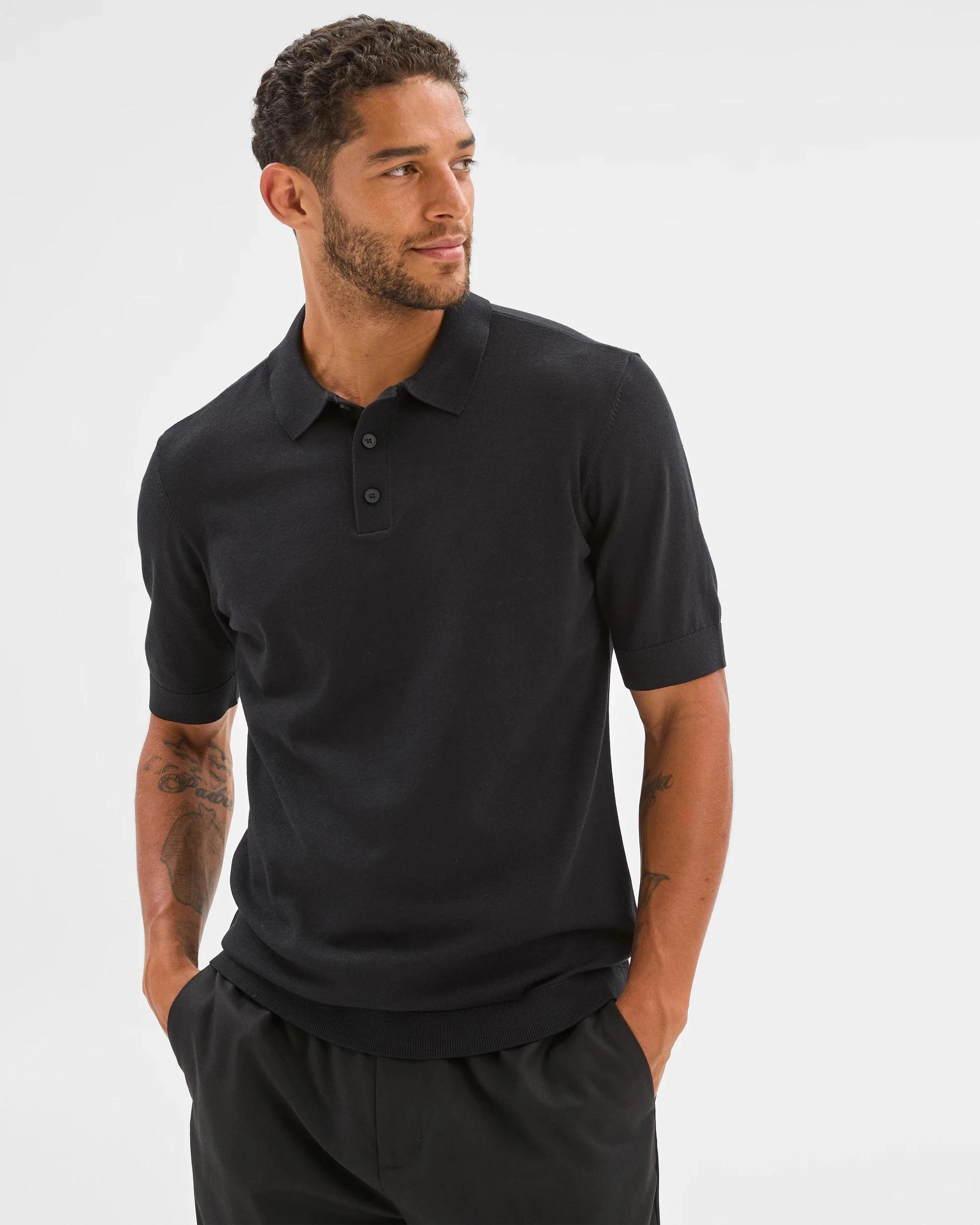 1 Preview Knit Polo Top BLACK, 1 of 6
