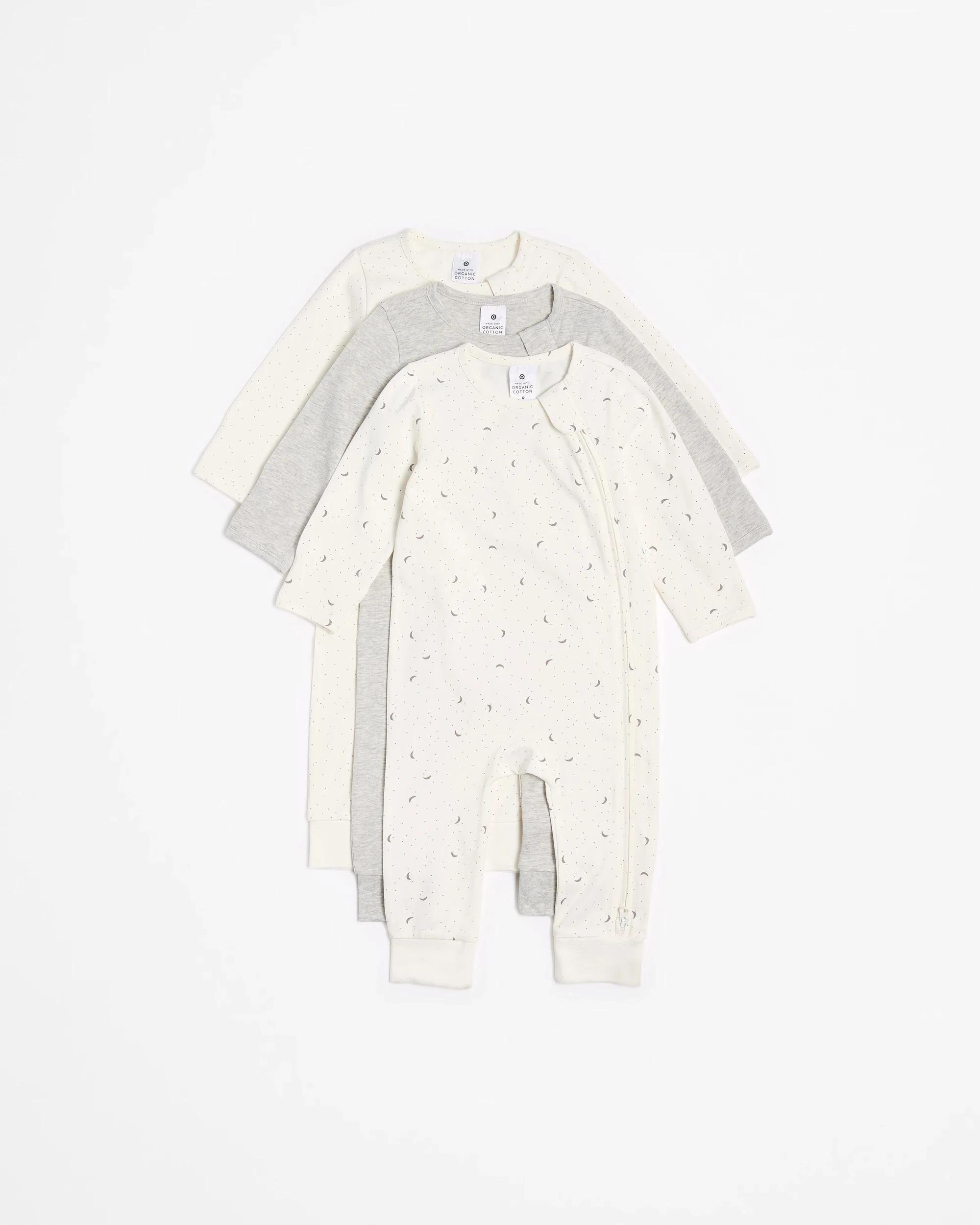 1 Target Baby Baby Organic Cotton Zip Footless Coveralls 3 Pack CRESCENT MOON, 1 of 5