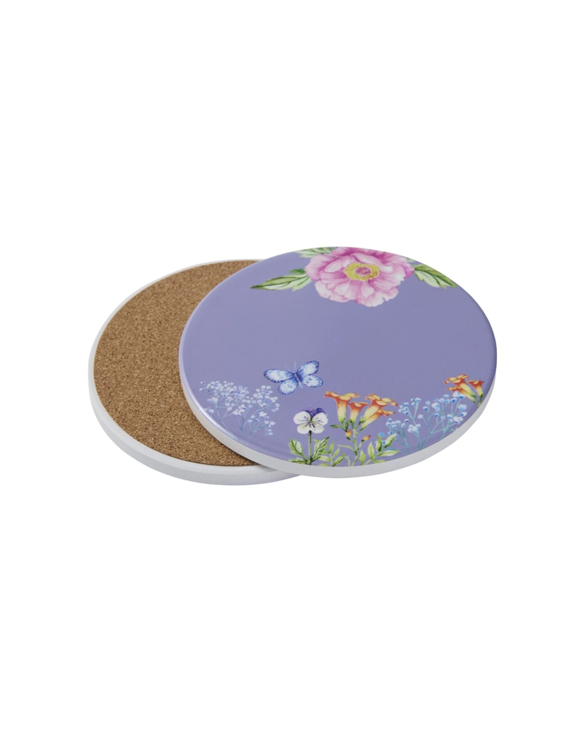 2 Maxwell And Williams Botanica Floral Ceramic Round Coaster 10cm Butterfly - Purple, 2 of 3