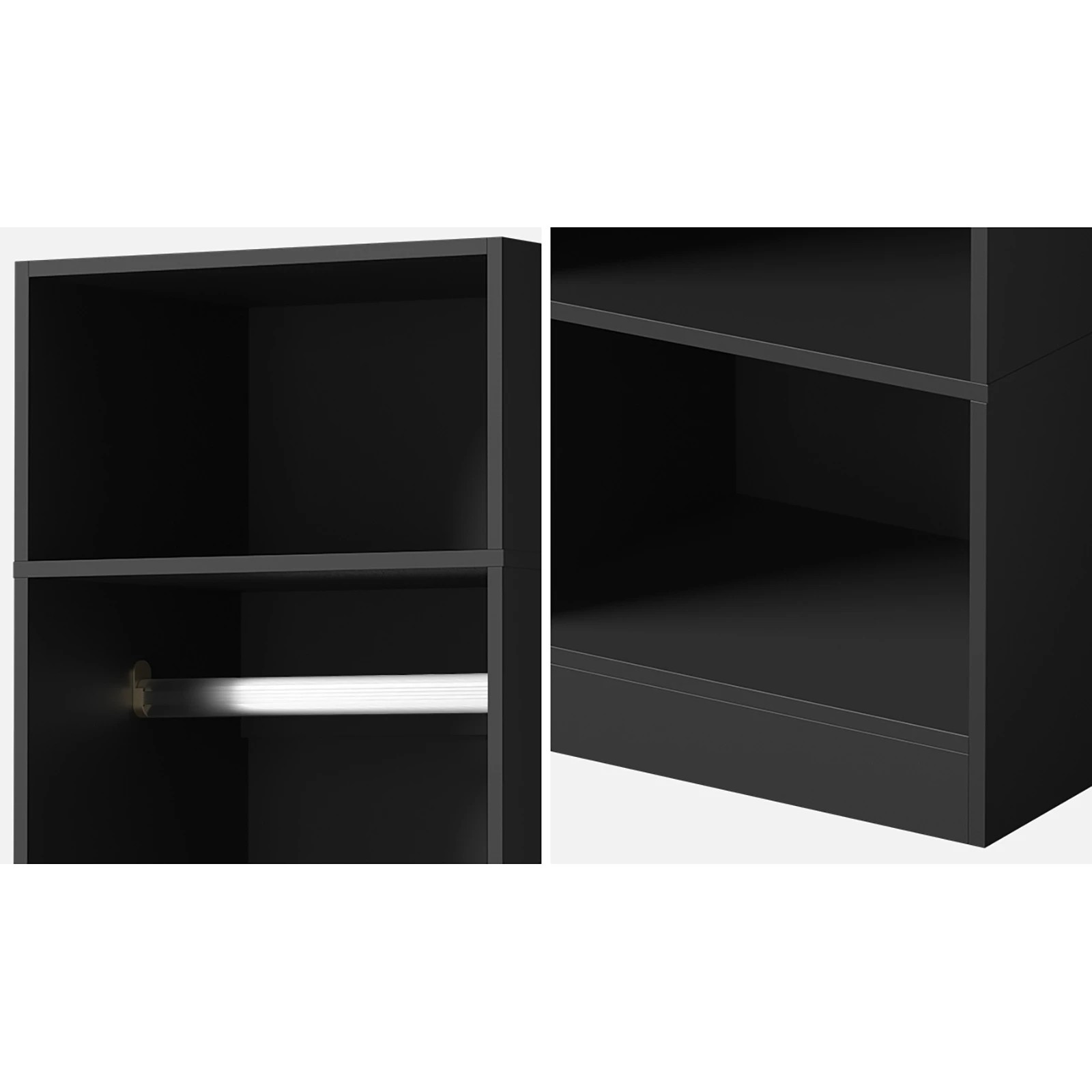 4 Oikiture Open Wardrobe Shelf Unit Clothes Storage 3 Shelves Hanging Rail
 - Black, 4 of 10