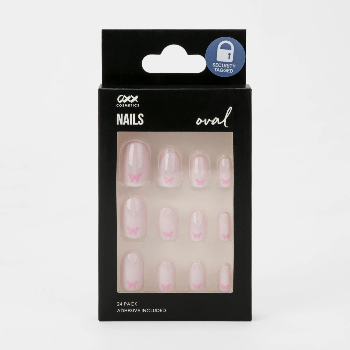 1 OXX Cosmetics 24 Pack False Nails with Adhesive - Oval Shape, Butterfly Shimmer, 1 of 5