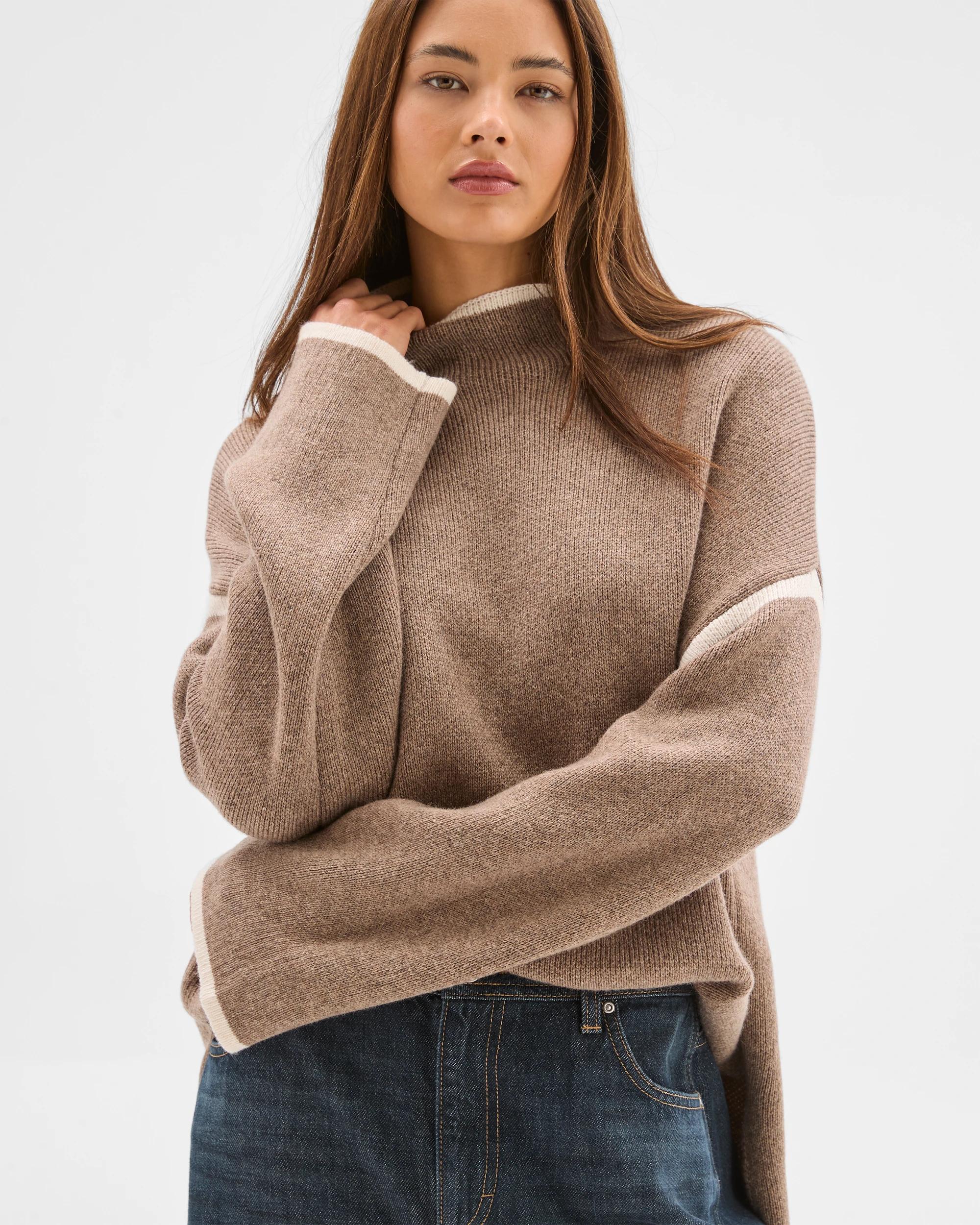 5 Lily Loves High Neck Contrast Jumper CACAO MARLE, 5 of 5