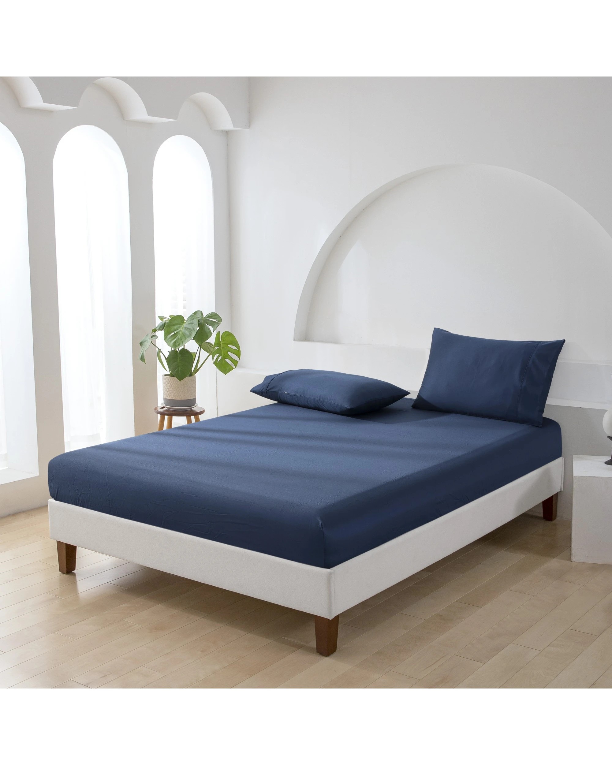 2 ESSN 500TC Cotton Sateen Fitted Sheet Set - King Bed - Navy, 2 of 10