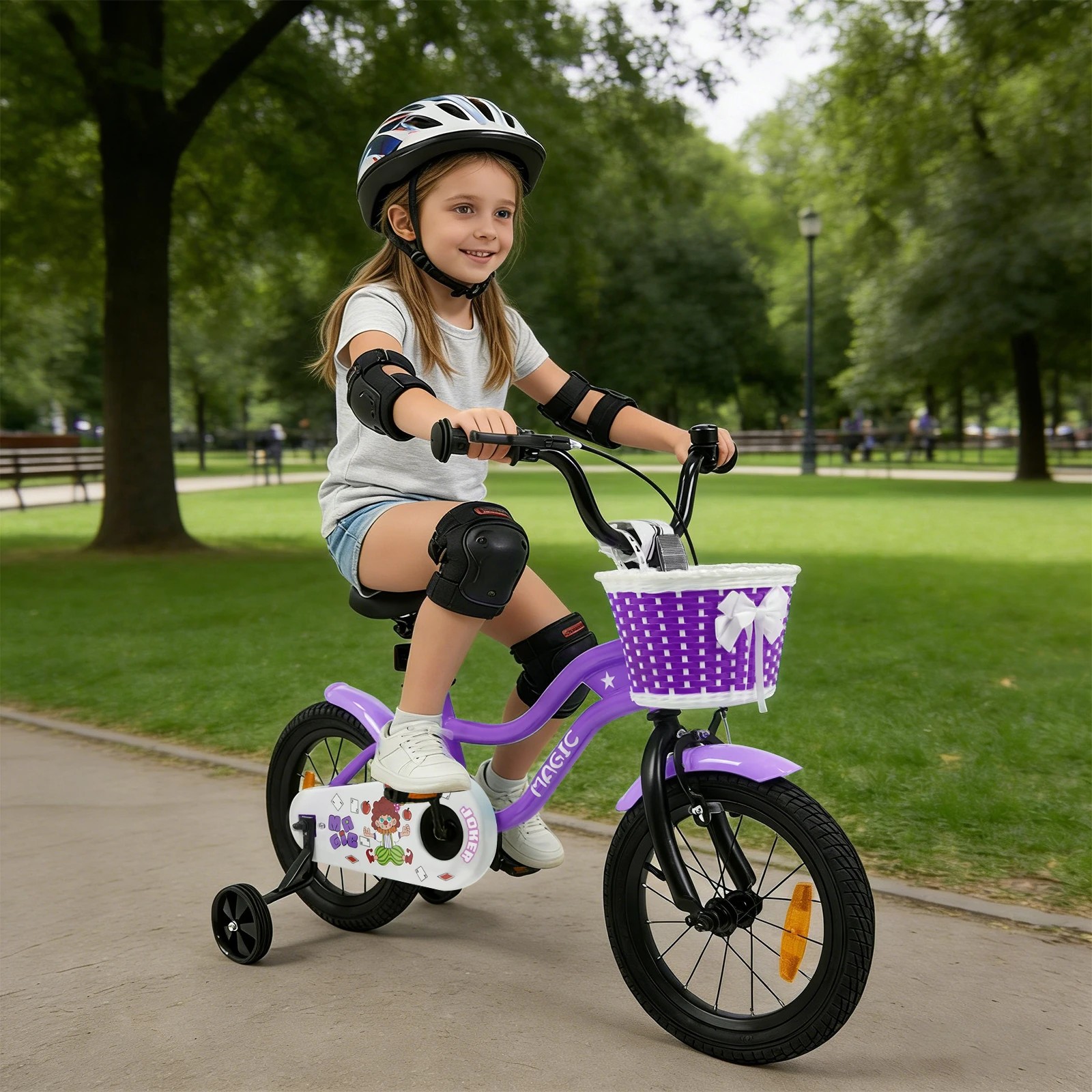 2 Costway 35cm Kid Bicycle Dual Brake Balance Bike Ride on w/Training Wheels Adjustable Seat - Purple, 2 of 3