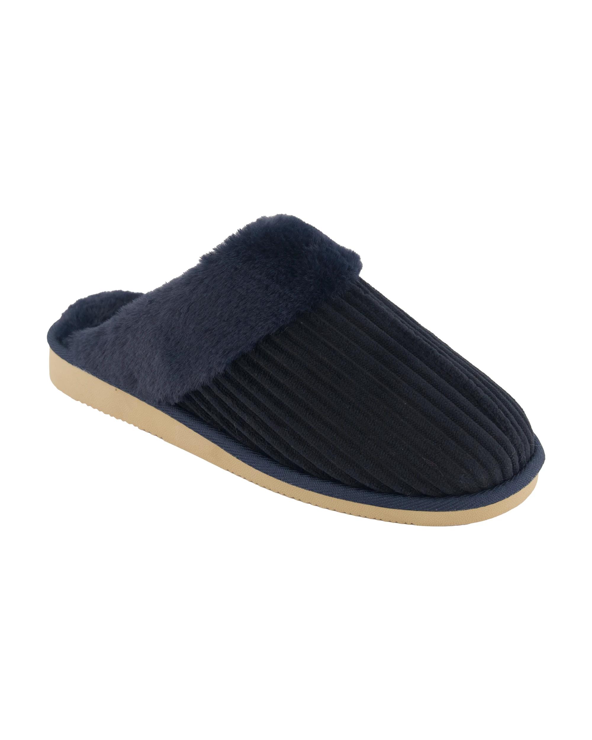 1 Melange Faux Fur Scuffs Blu Night, 1 of 3