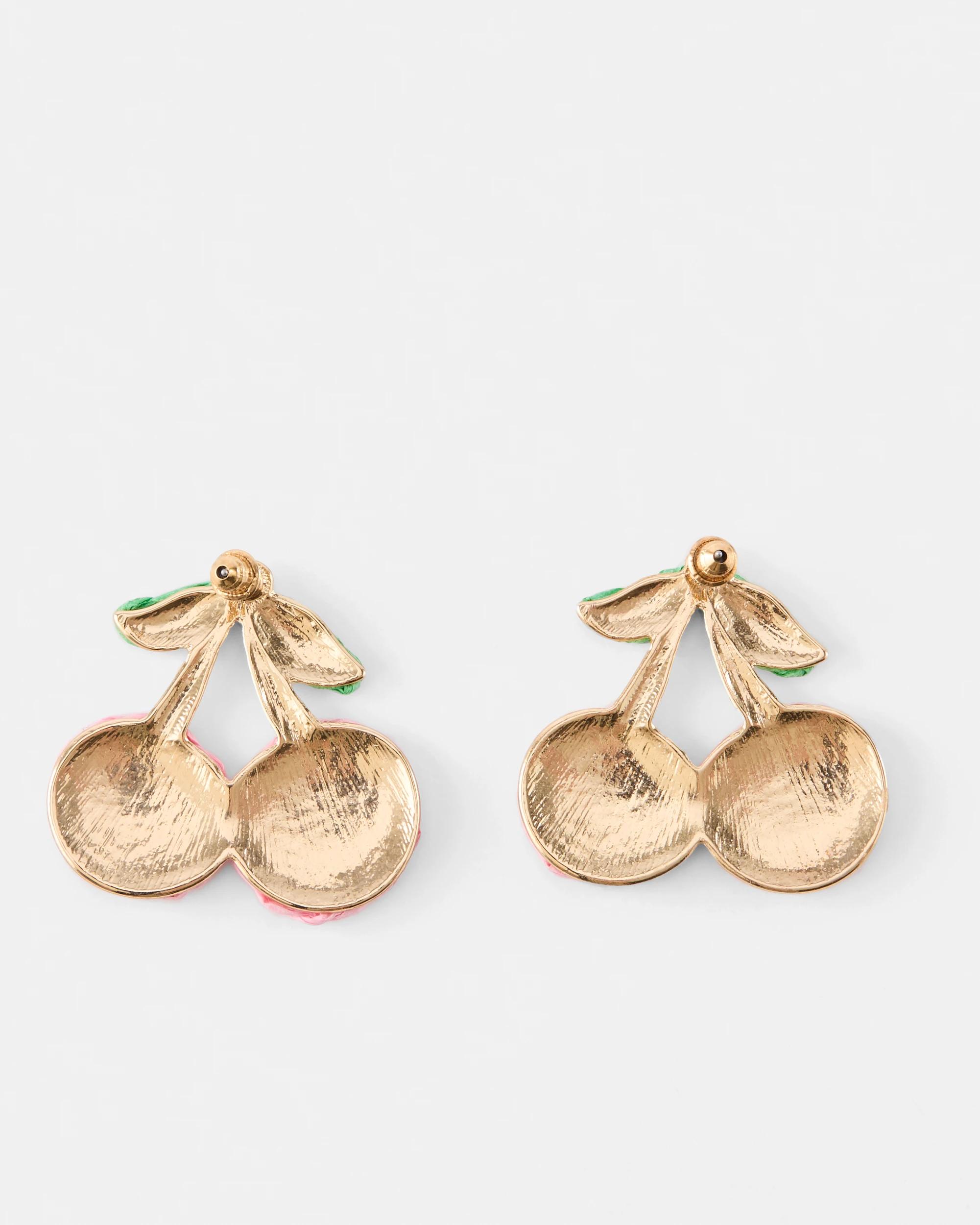 3 Paper Cherry Stud Earrings - Green, Pink and Gold Tone Gold, 3 of 6