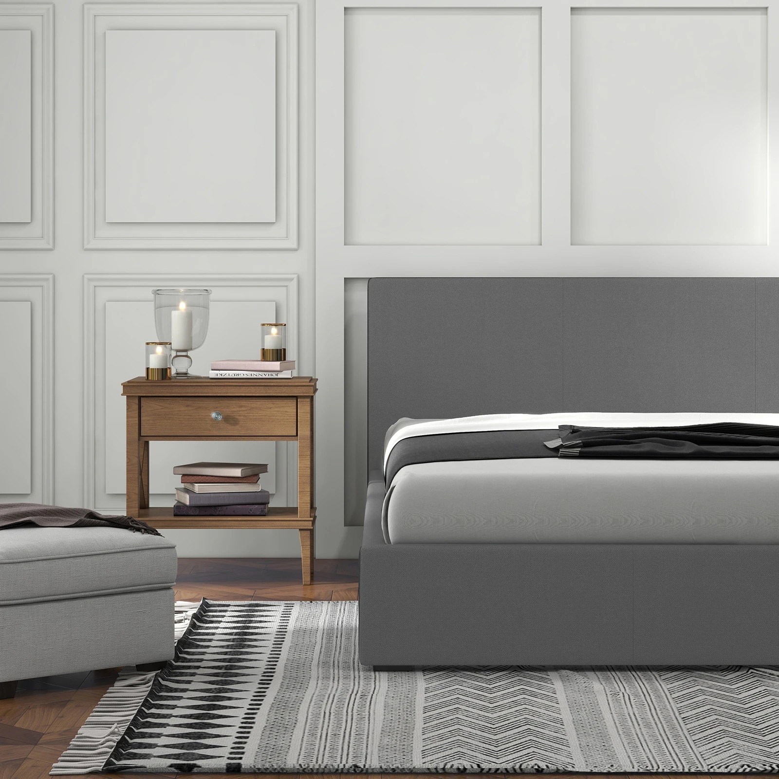5 Milano Décor Sienna Luxury Bed Frame Base And Headboard Solid Wood Padded Fabric - Grey, 5 of 10