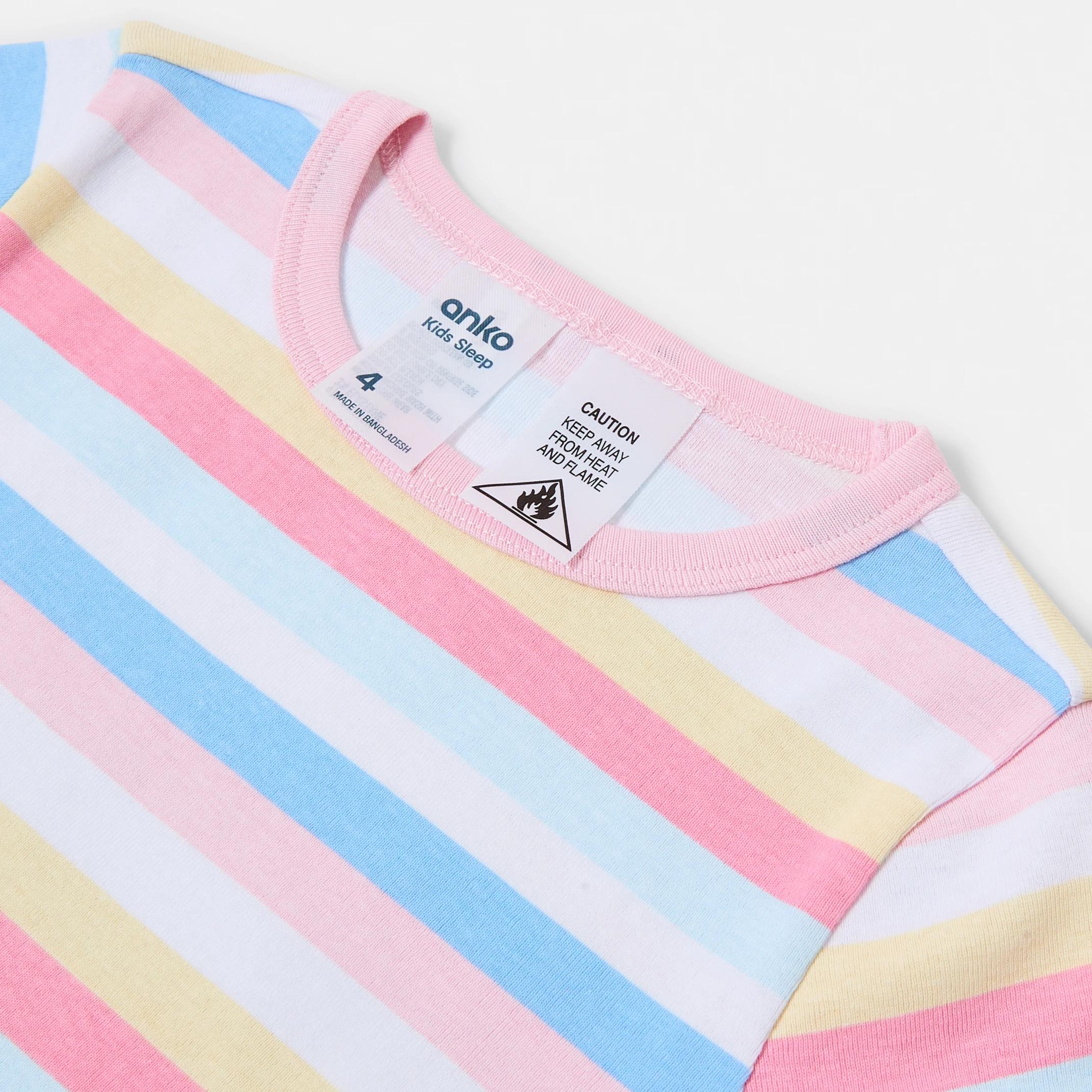 6 Short Sleeve Ribbed Pyjama Set COLOURFUL STRIPE, 6 of 7