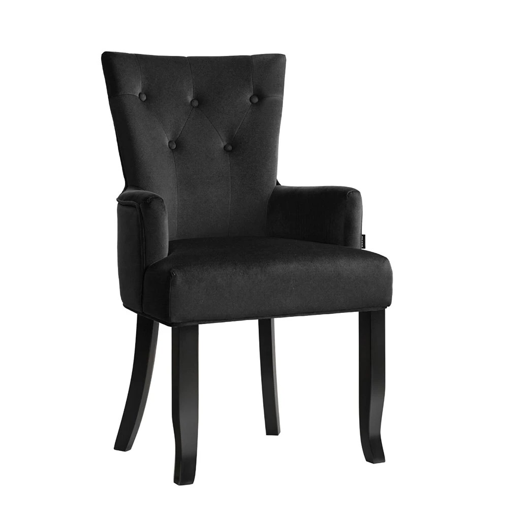 1 Artiss Dining Chair Velvet French Provincial Armchair - Black, 1 of 5
