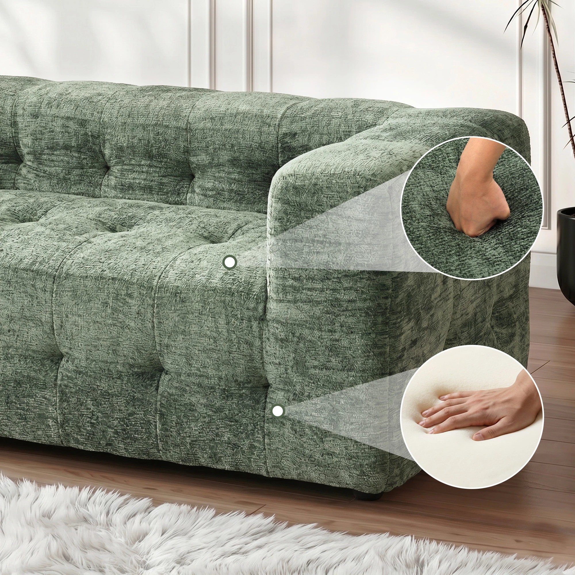 6 Artiss Comfort Boneless Sofa for Living Room Green Luxury Chenille - Green, 6 of 8