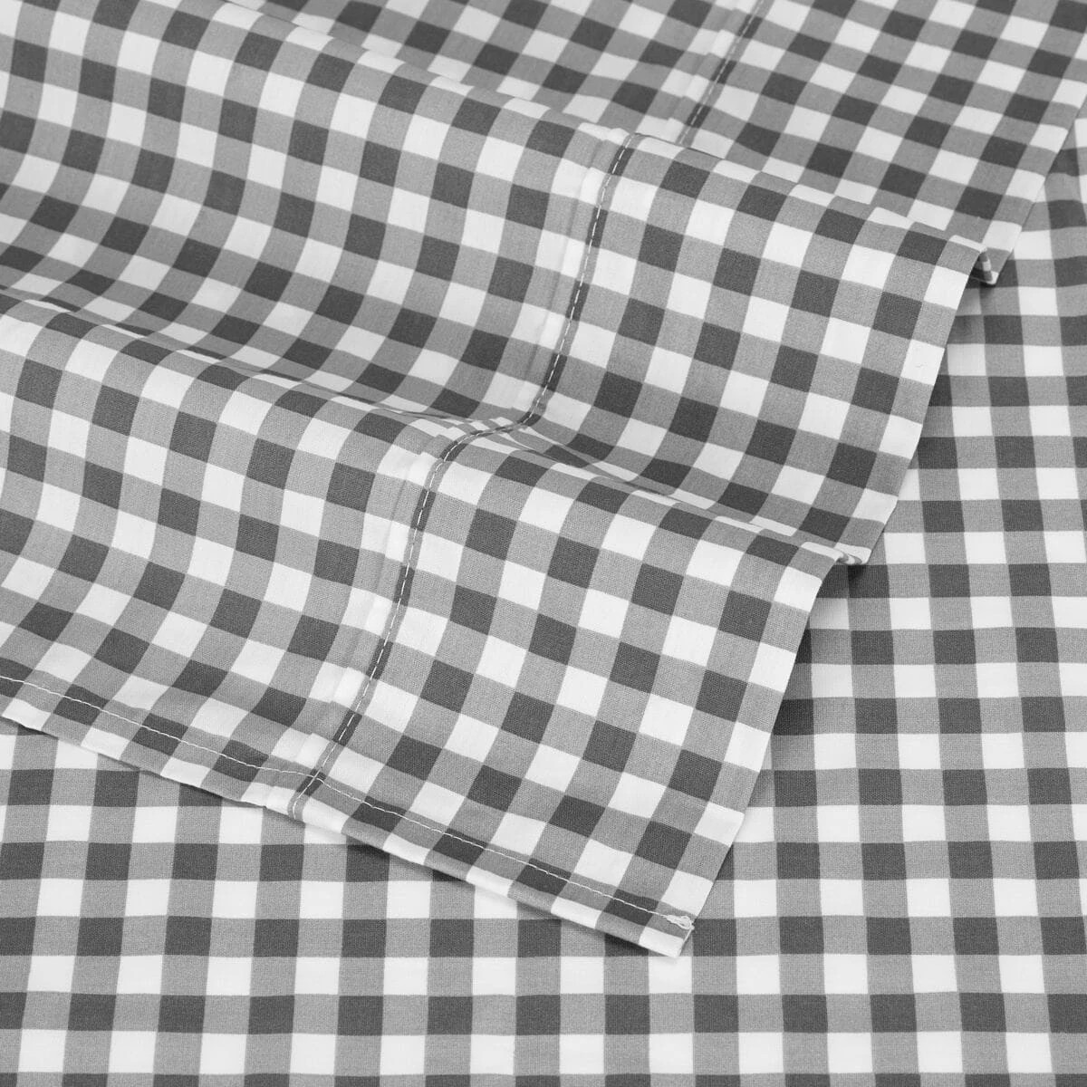 4 250 Thread Count Gingham Cotton Sheet Set - Queen Bed, Grey, 4 of 7
