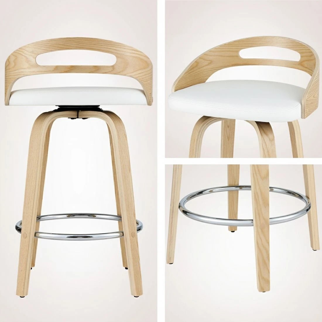 4 Artiss 2x Bar Stools Swivel Dining Chairs Low Back Counter Seat PU - White, 4 of 5