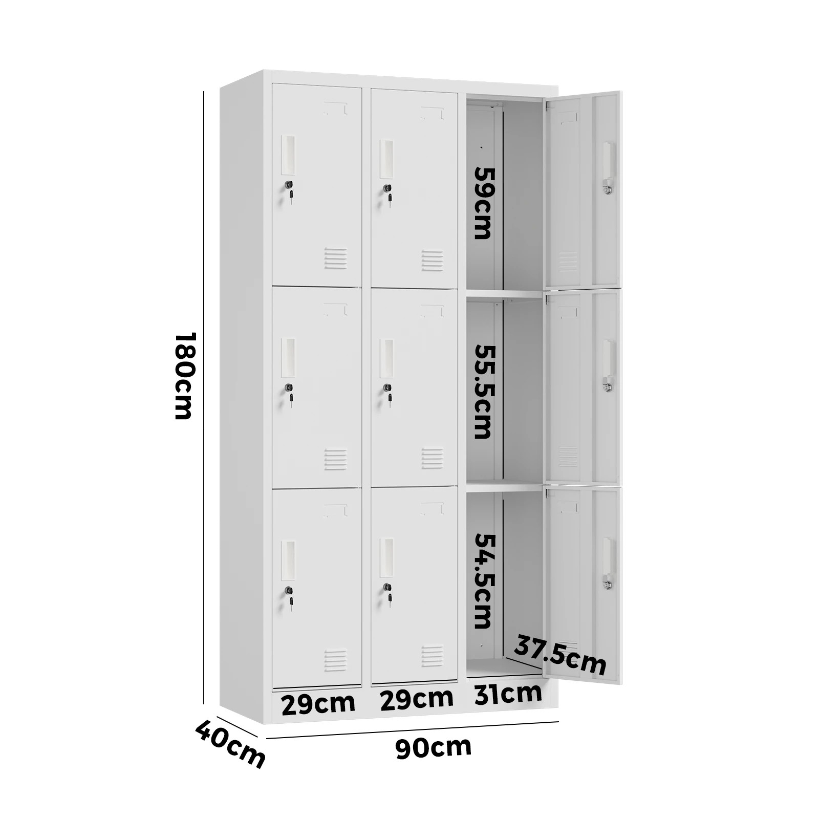 8 Oikiture 9 Doors Locker Cabinet Steel Storage Cupboard Office School Gym - White, 8 of 9