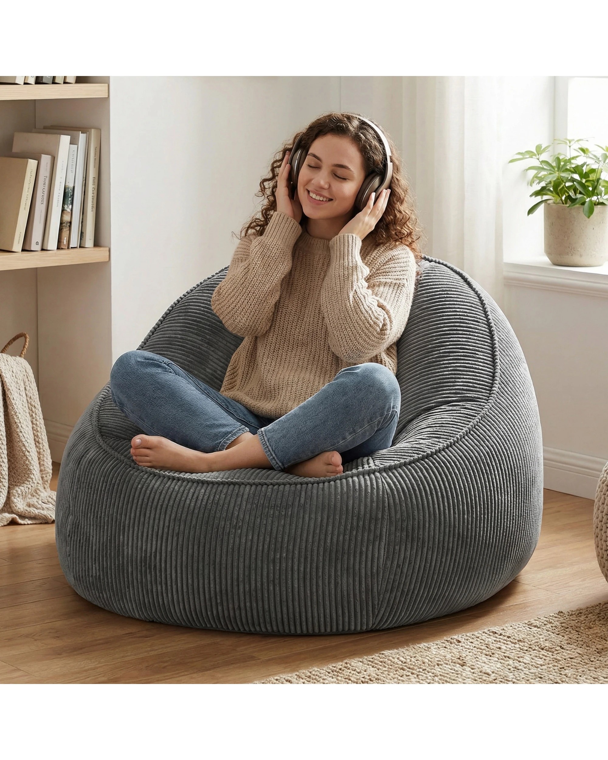 4 Advwin Bean Bag Chair Sofa w/ Handle Adults Teens Corduroy Lazy Floor Sofa, 4 of 8