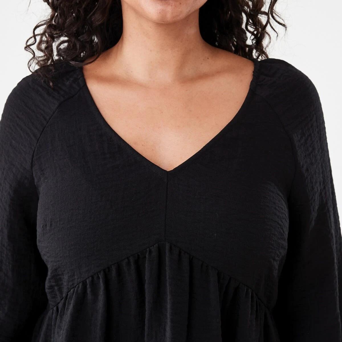 5 Long Sleeve Textured Smock Mini Dress Black, 5 of 7