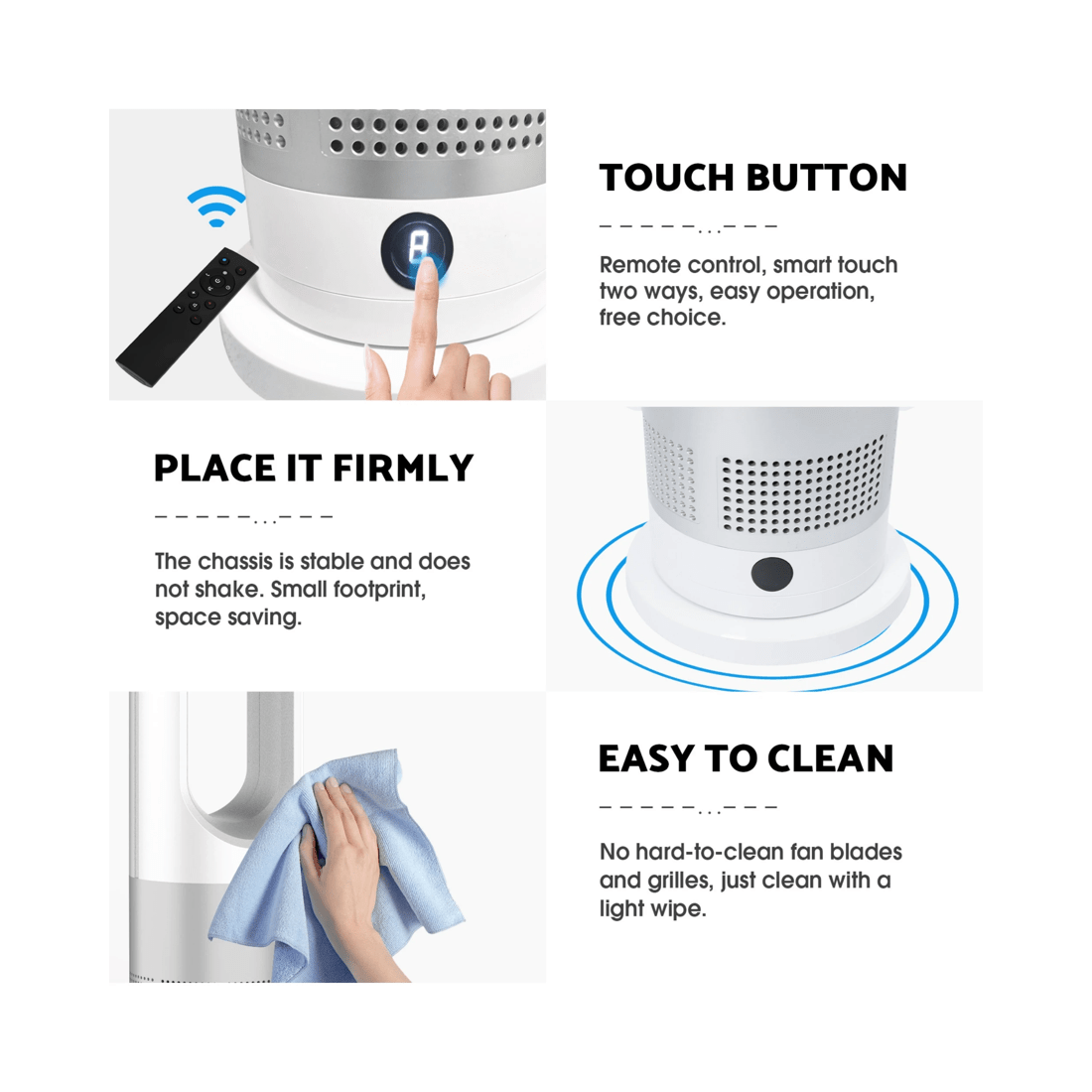 8 Advwin Bladeless Tower Fan, 2 In 1 Electric Fan Heater With 8 Speeds, For Room Bedroom Office Use, 8 of 8