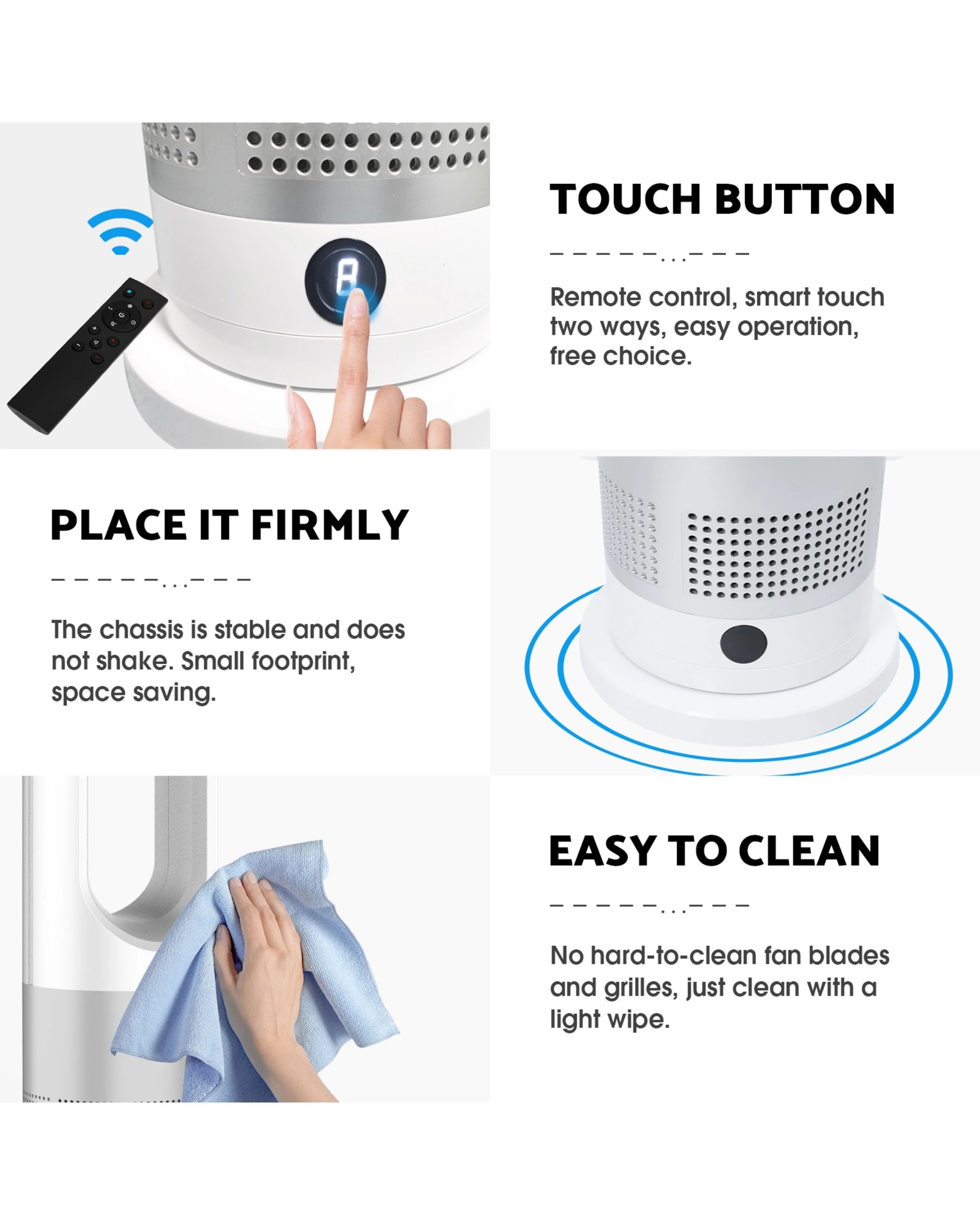 8 Advwin Bladeless Tower Fan, 2 In 1 Electric Fan Heater With 8 Speeds, For Room Bedroom Office Use, 8 of 8