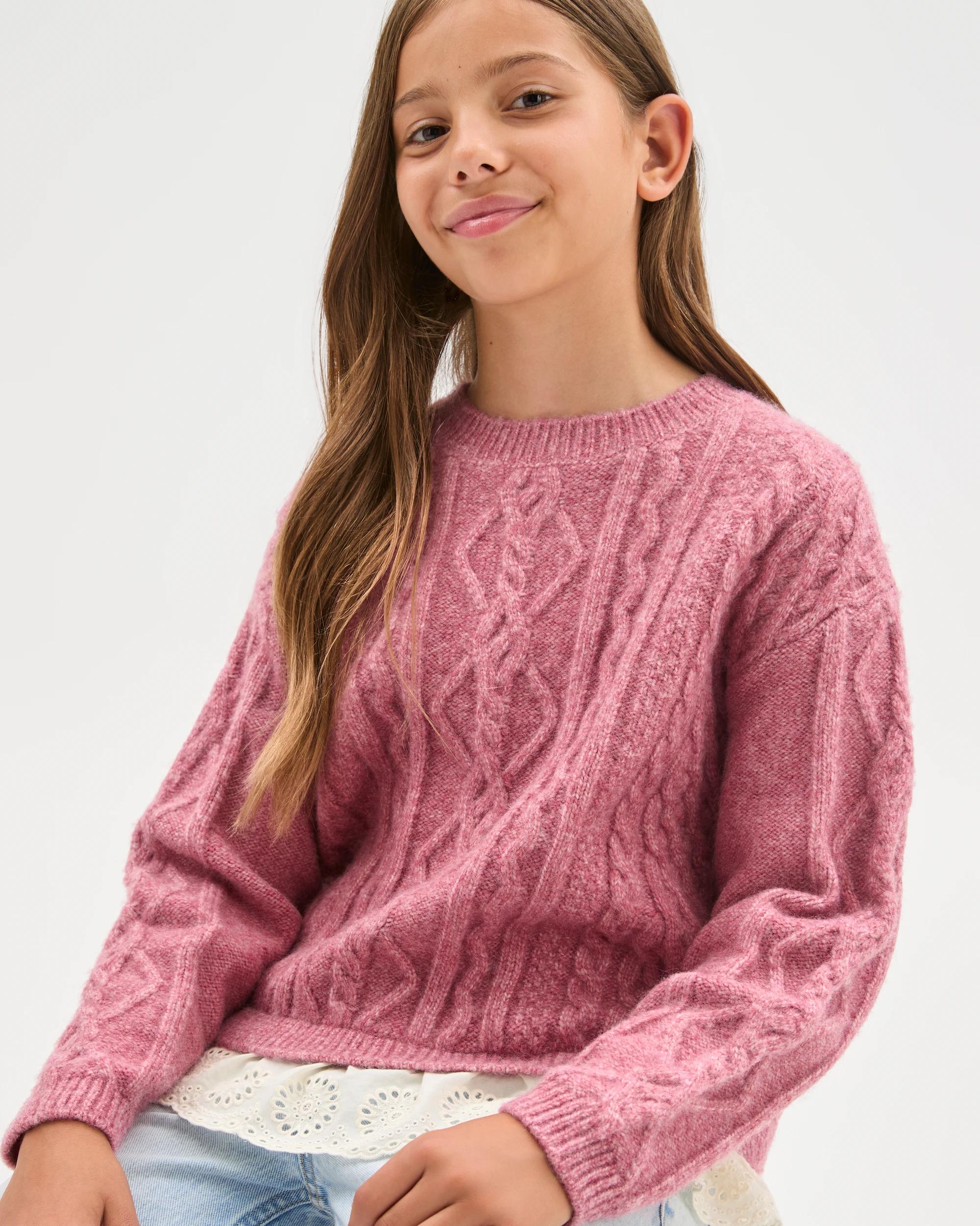 3 Target Kids Cable Knit Lace Hem Jumper PINK, 3 of 7