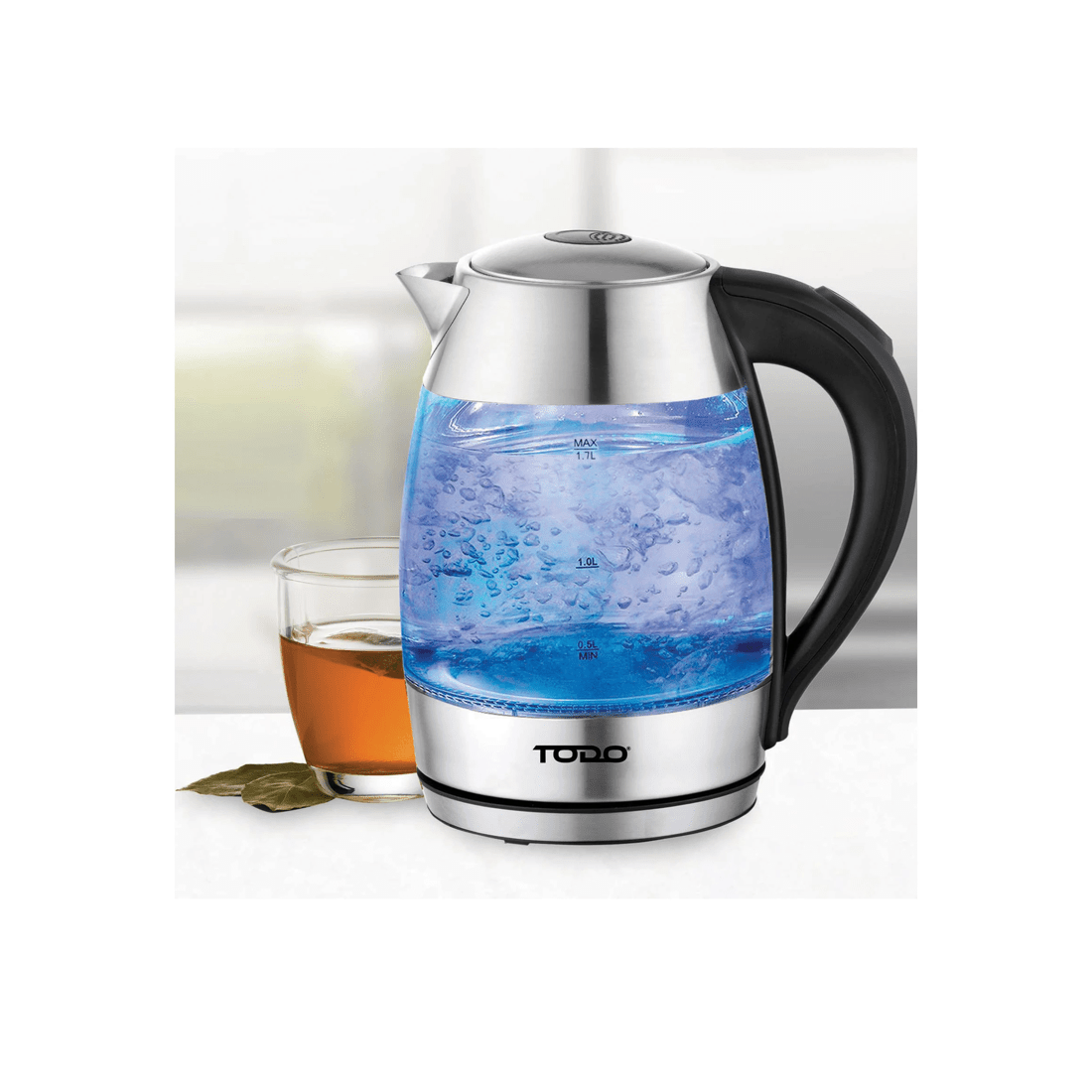 2 TODO 1.7L Glass Cordless Kettle Electric Dual Wall LED Water Jug - Stainless Steel, 2 of 3