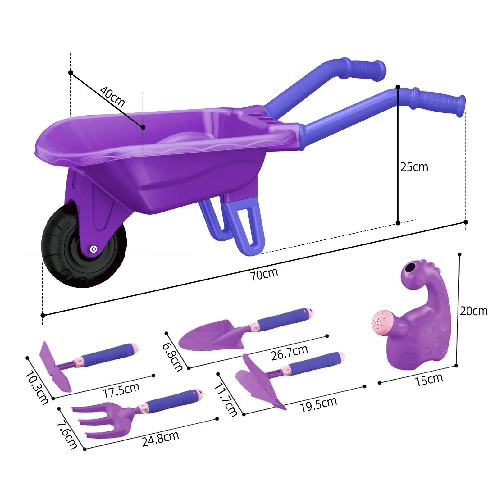 2 Ausway Kids Gardening Tool Toys Play Set Purple with Wheelbarrow, Shovel, Apron, Gloves & Watering Can, 2 of 6