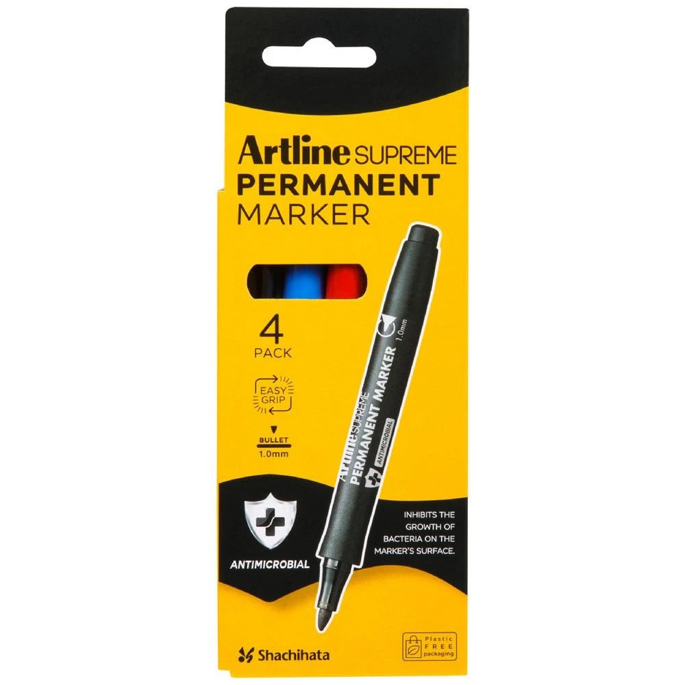 1 Artline Supreme Permanent Markers Core Assorted 4 Pack, 1 of 3