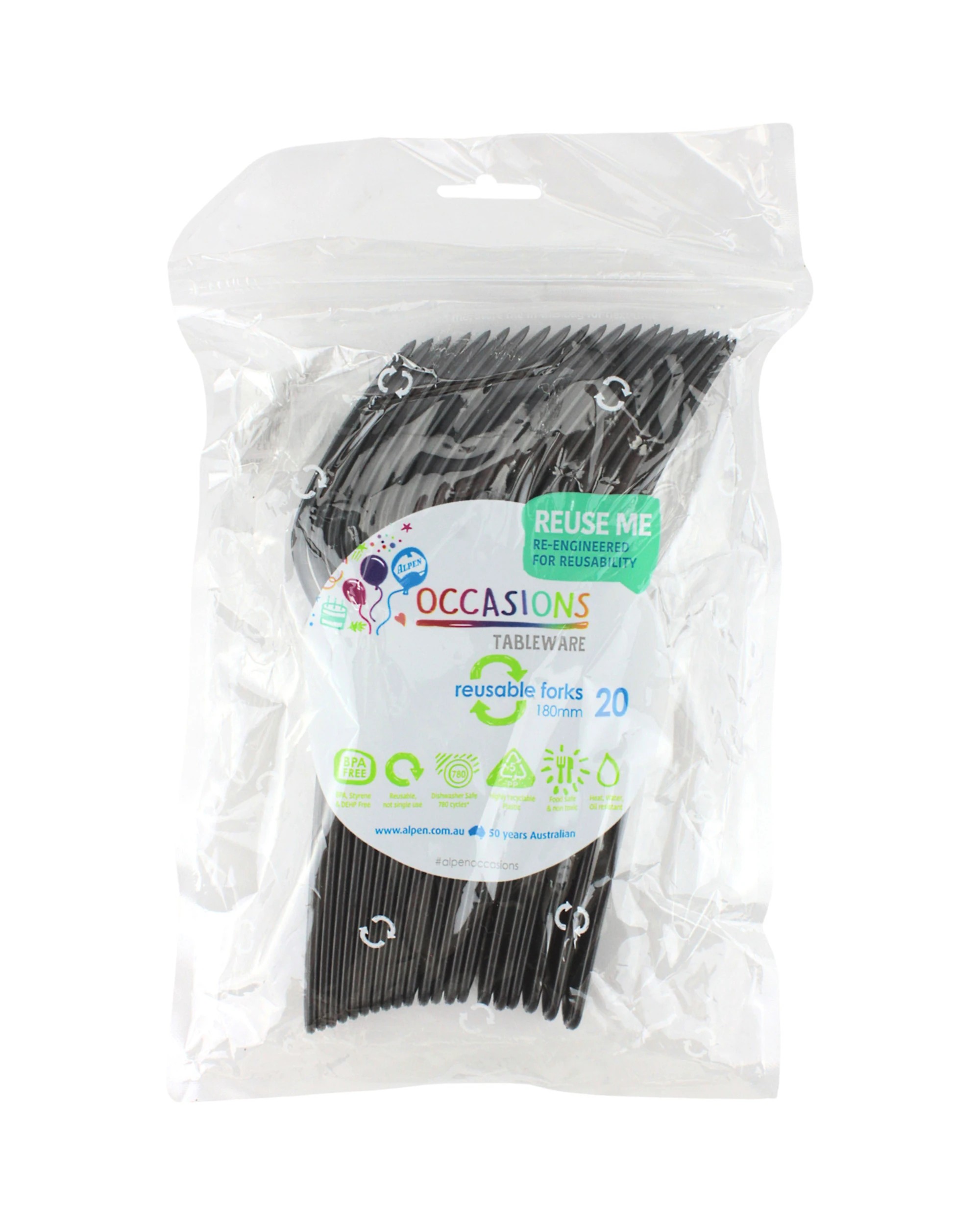 2 Alpen Black Reusable Plastic Forks Pack of 20 - Black, 2 of 3