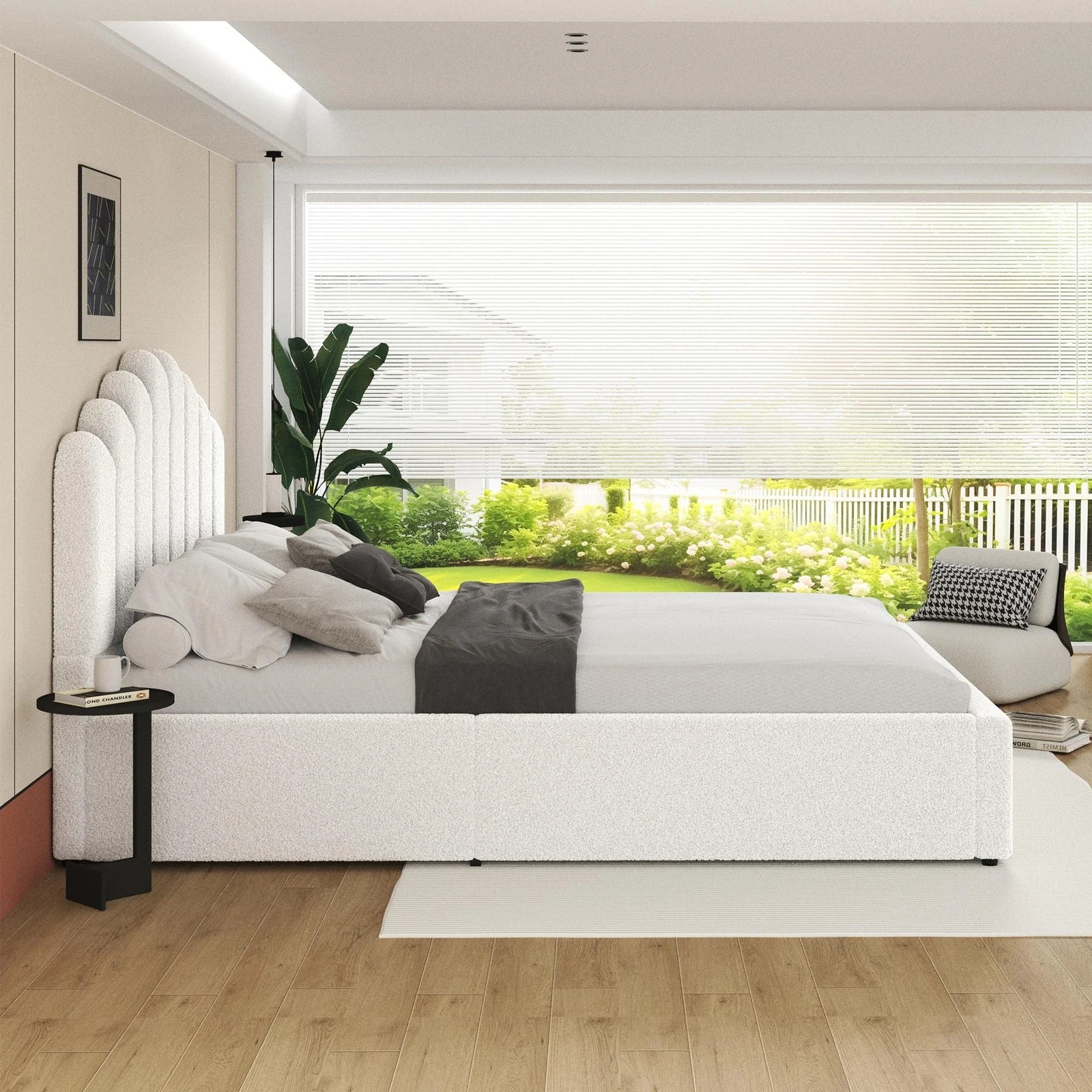 3 Alfordson Bed Frame Double Size Gas Lift Storage Base Wooden Boucle Milton - White, 3 of 10