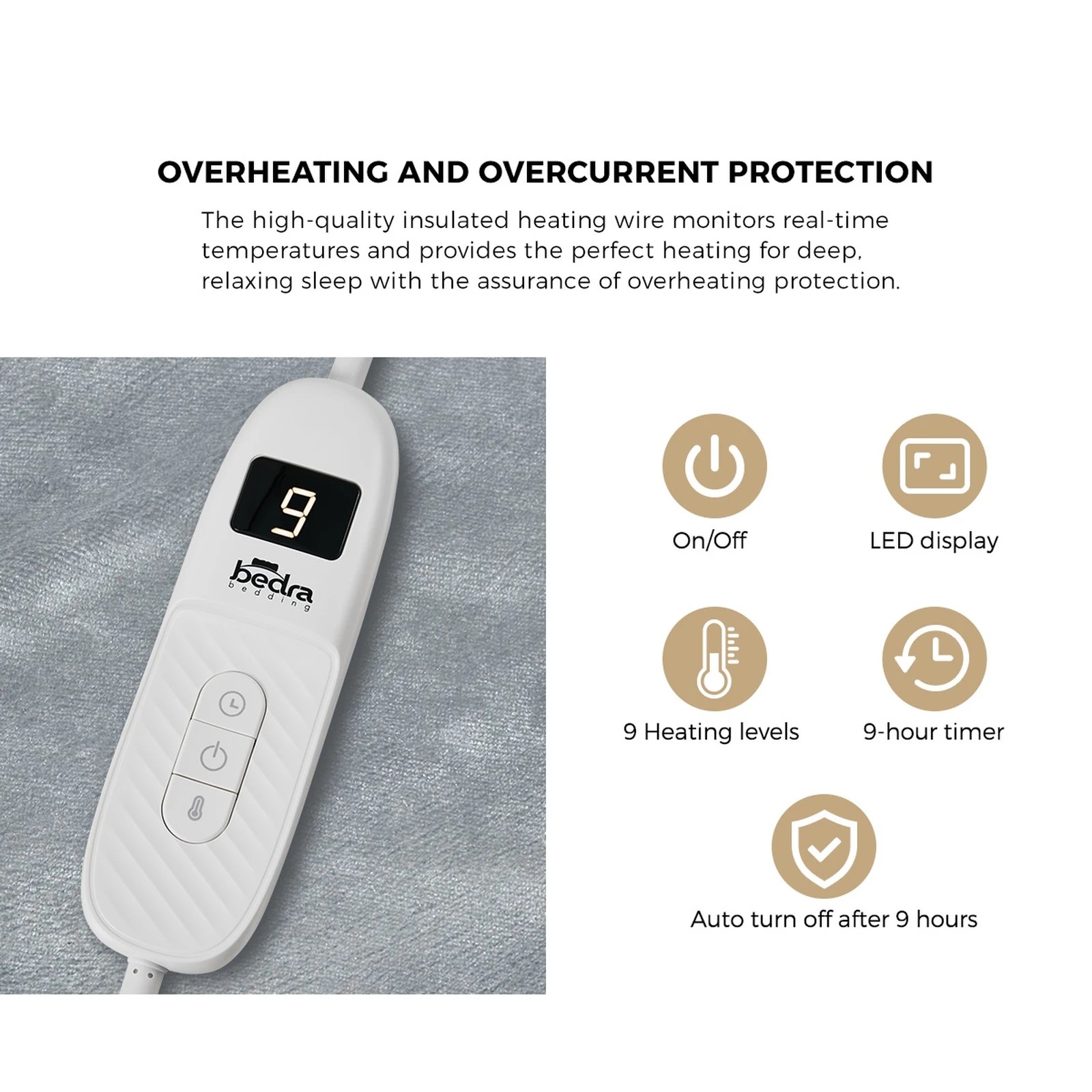 6 Bedra Bedding Electric Throw Rug Washable Heated Blanket Flannel Winter Warm Light - Single Bed - Grey, 6 of 10