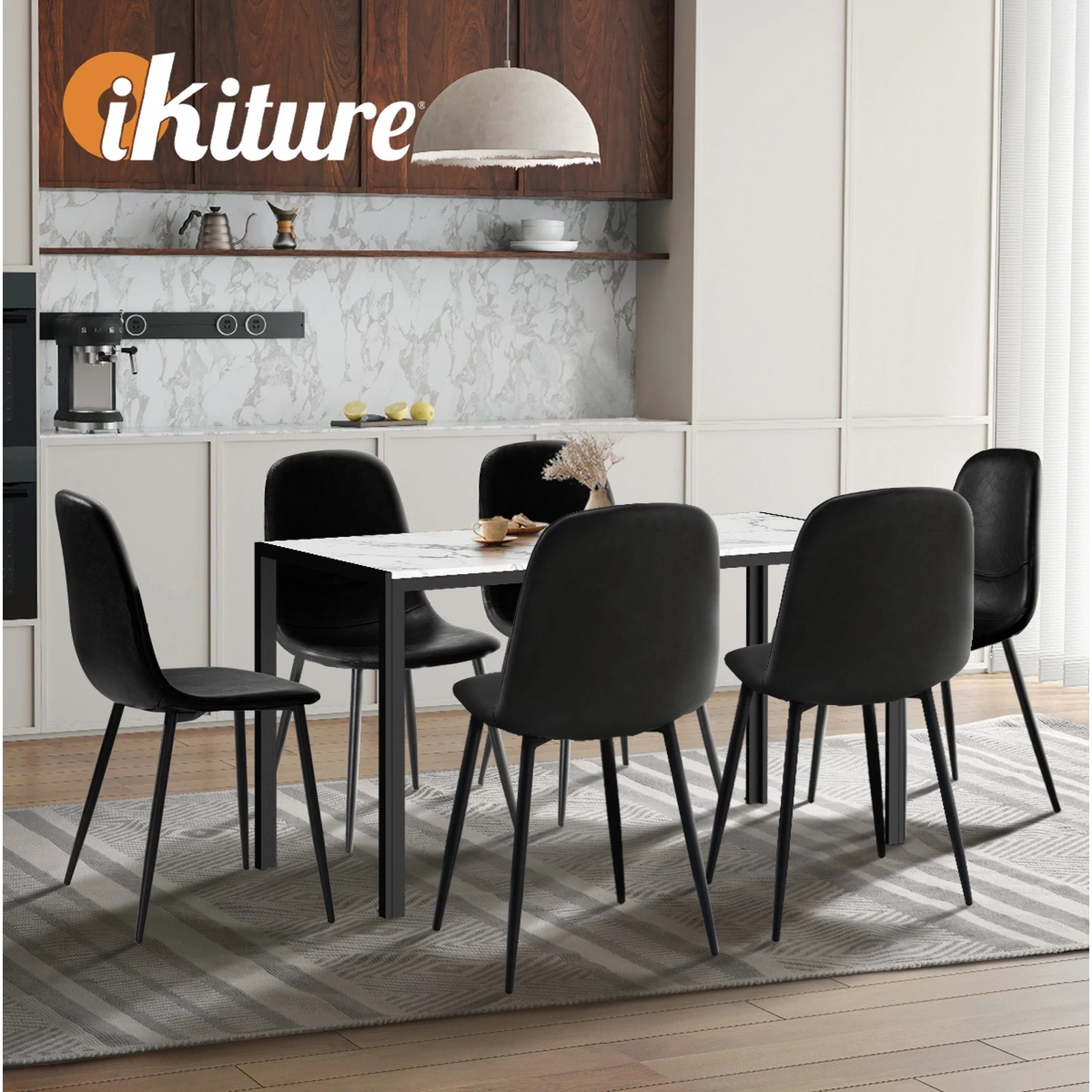 5 Oikiture 1.4m Rectangular Dining Table and Chairs 6-Seater Kitchen Furniture Set - Multi, 5 of 9