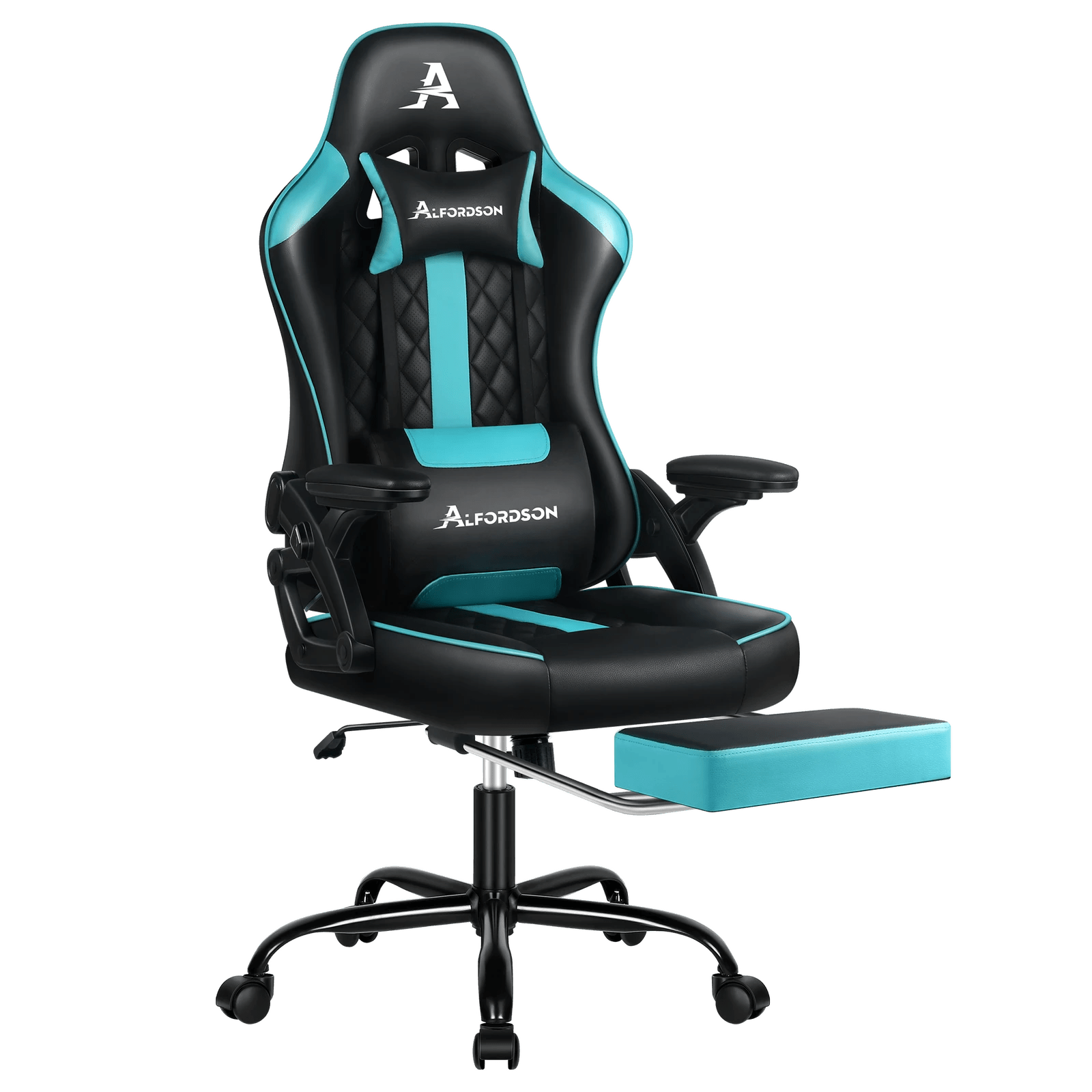 1 Alfordson Gaming Office Chair Massage Computer Footrest Leather - Cyan, 1 of 10