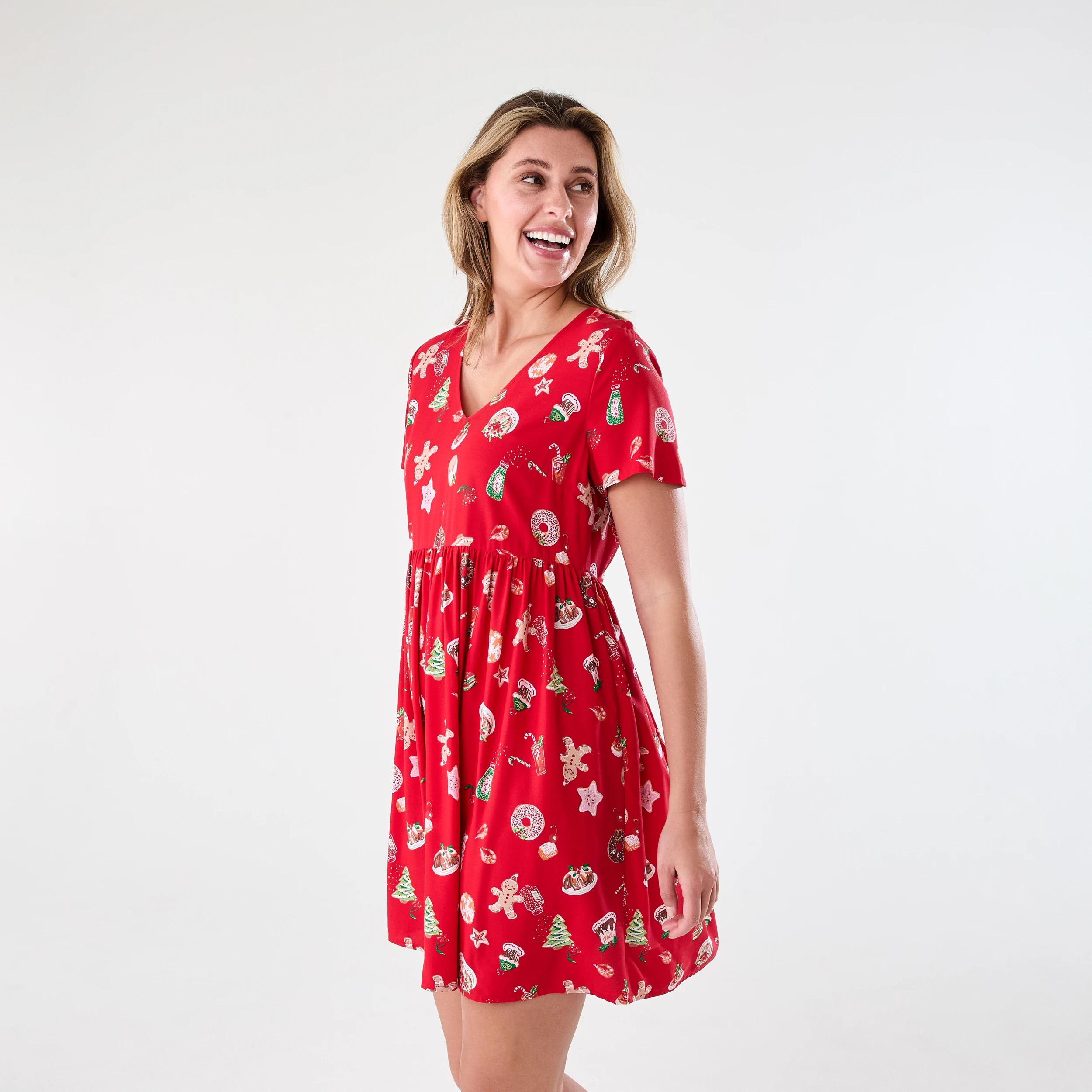 2 Short Sleeve Christmas Mini Dress Red Xmas, 2 of 8