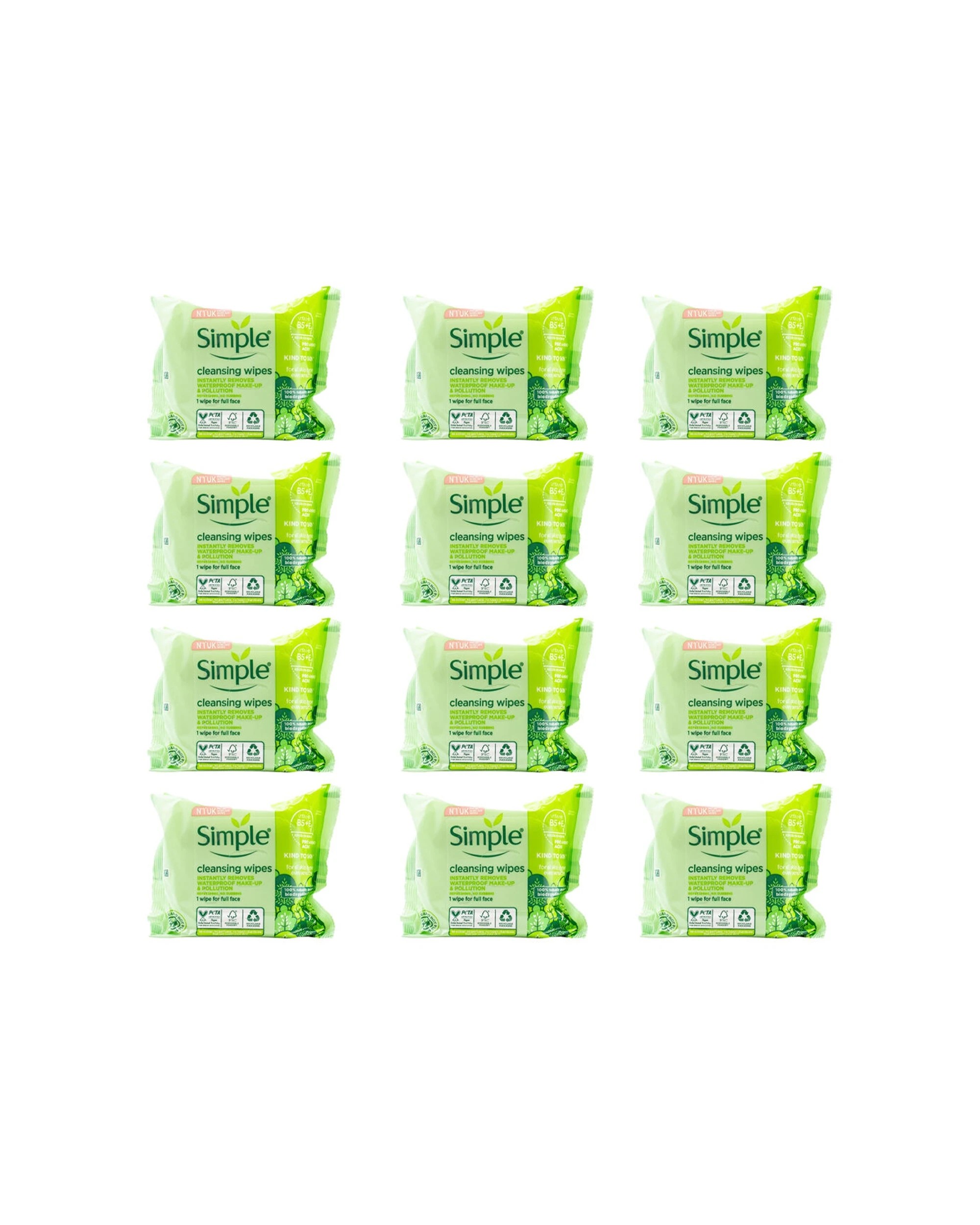 1 Simple Cleansing Face Wipes Travel Cleaning Cloth Biodegradable 300 Pack - Green, 1 of 3