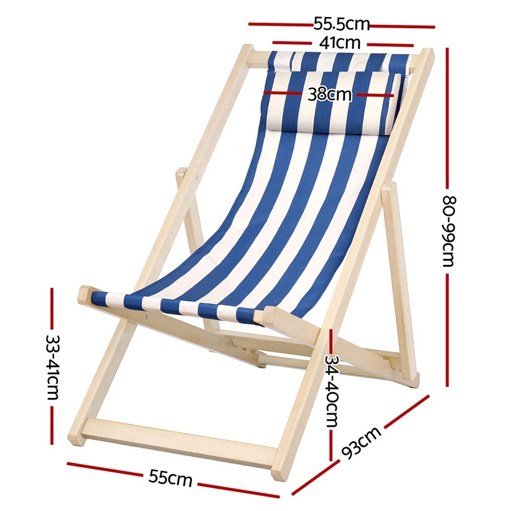 2 Gardeon Outdoor Deck Chair Wooden Sun Lounge Folding Beach Patio Furniture - Blue, 2 of 8